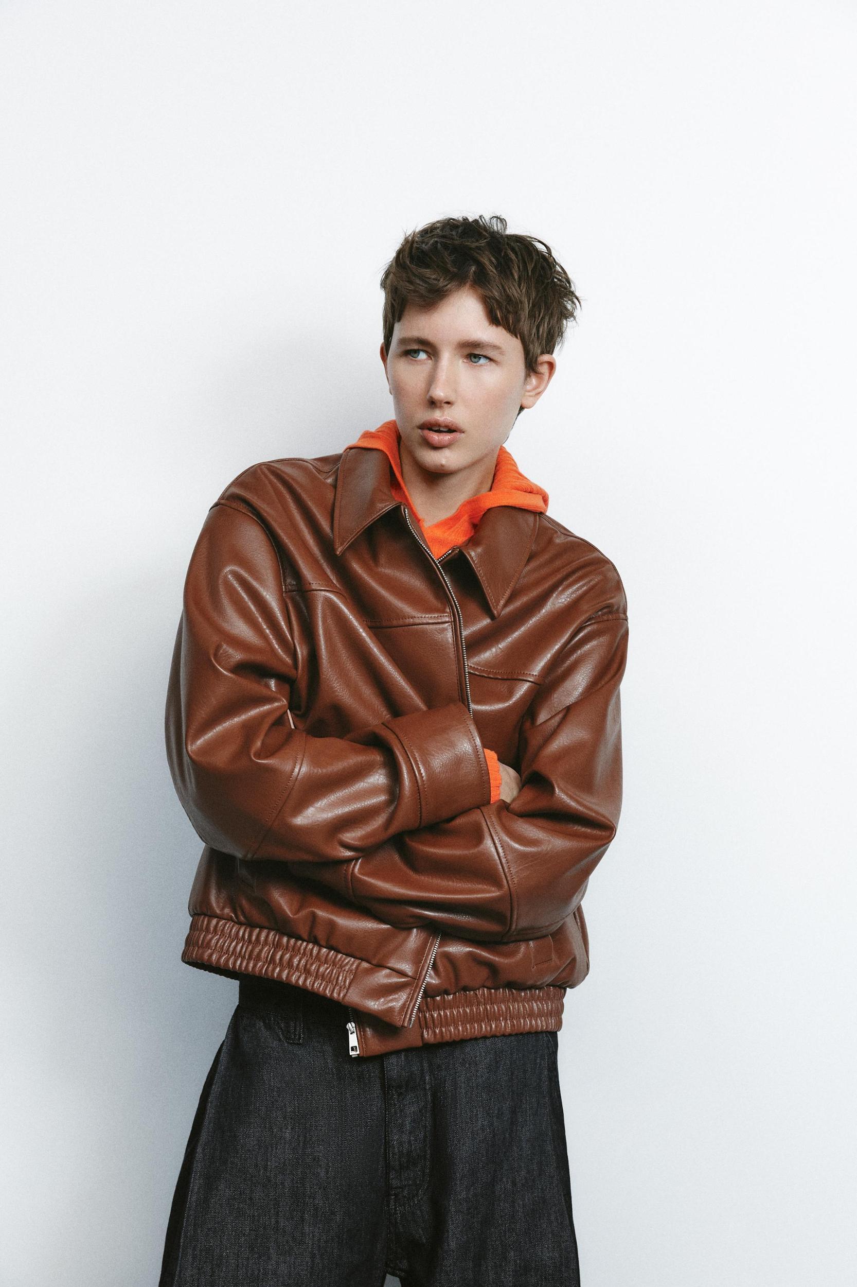 FAUX LEATHER BOMBER JACKET Product Image