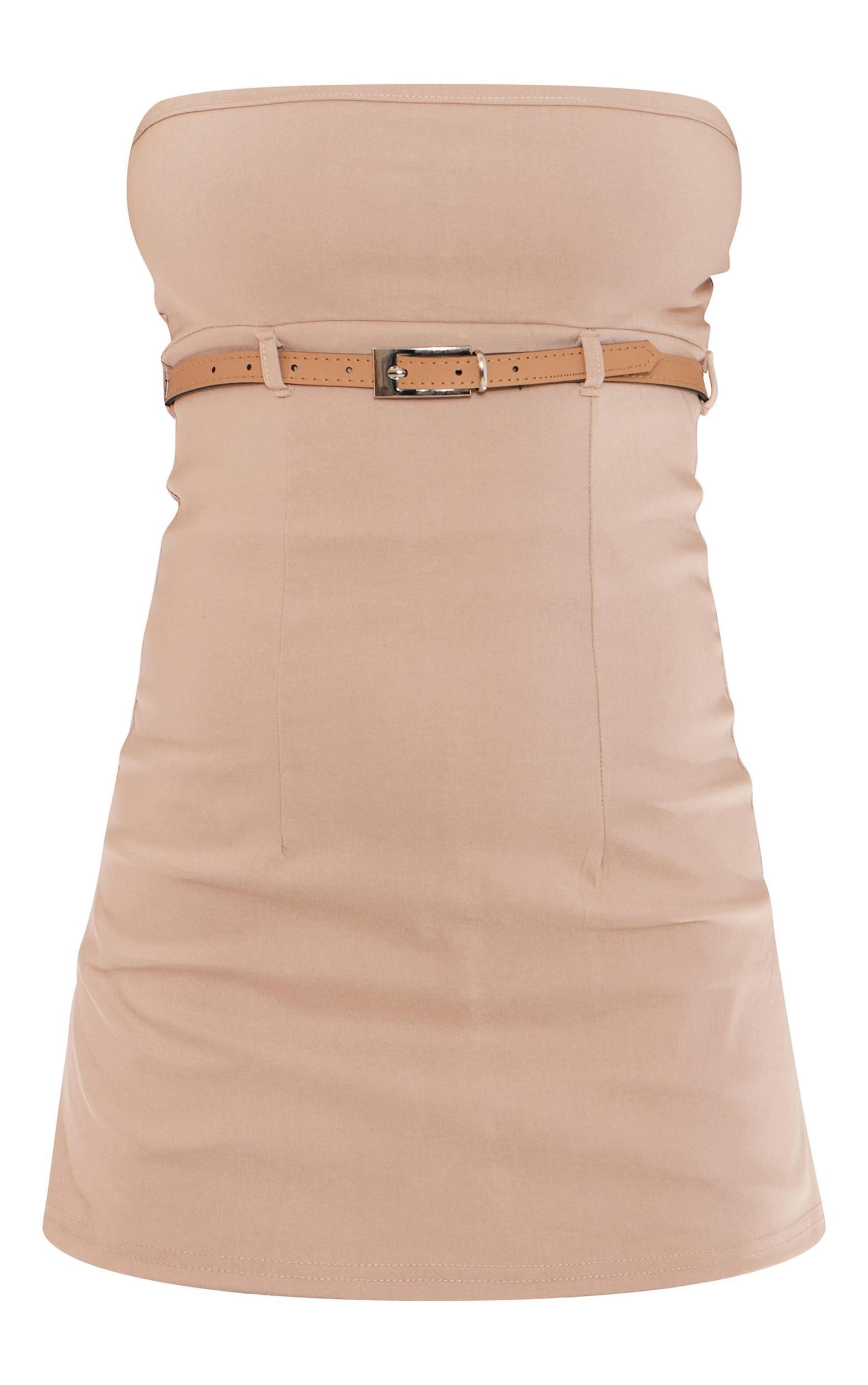 Taupe Stretch Woven Belt Front Skort Romper Product Image
