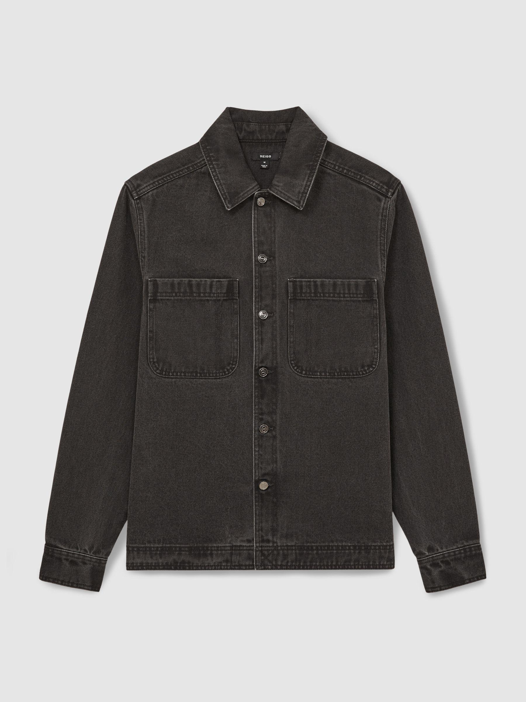 Cotton-Denim Button-Through Overshirt in Washed Black Product Image