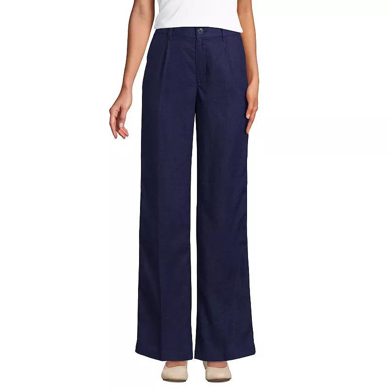 Womens Lands End High-Rise Wide-Leg Linen Pleated Pants Product Image