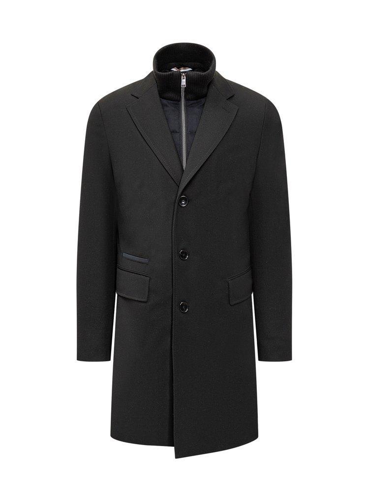 HUGO BOSS Slim-fit Patterned Coat With Zip-up Inner In Black Product Image