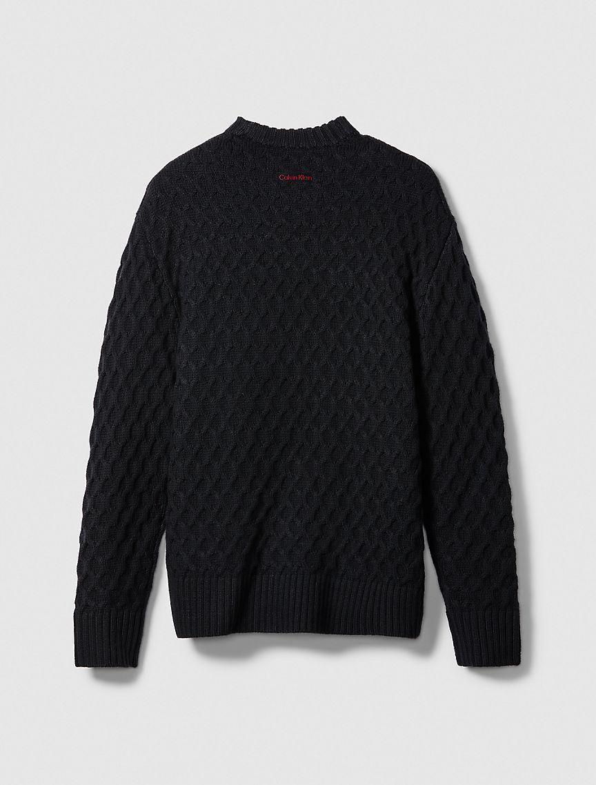 Merino Wool Cable Knit Relaxed Crewneck Sweater Product Image