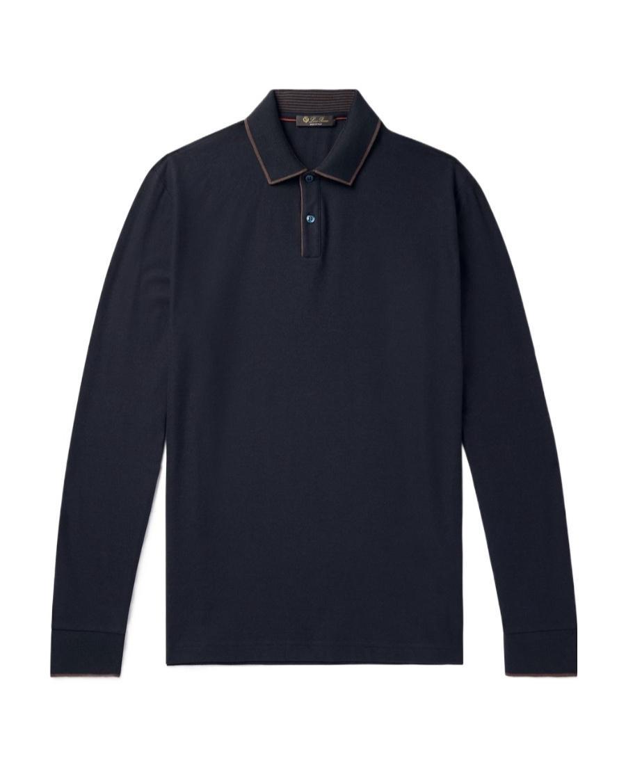 LORO PIANA Polo Shirt With Lapel Buttons In Black Product Image