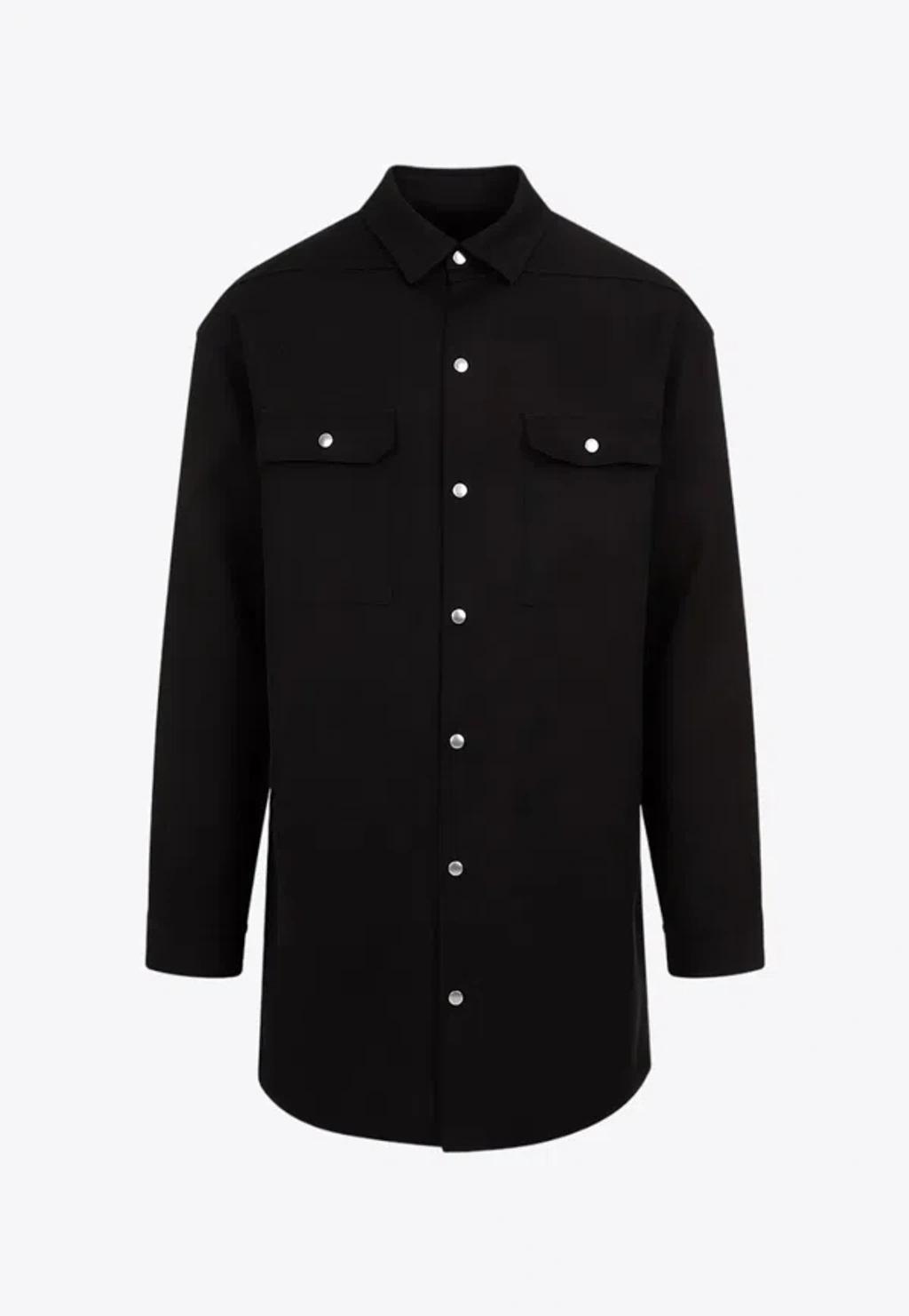 RICK OWENS Jumbo Fogpocket Silk Wool Shirt In Black Product Image