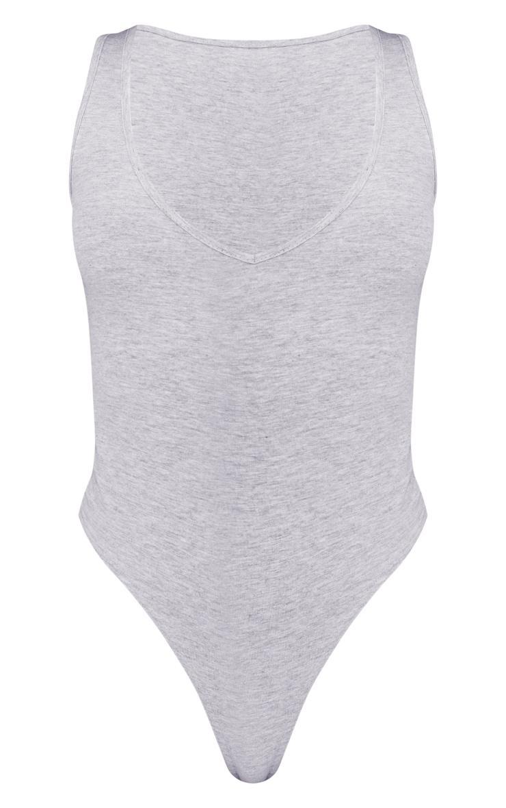 Petite Grey Marl Basic Cotton Blend Plunge Sleeveless Bodysuit Product Image