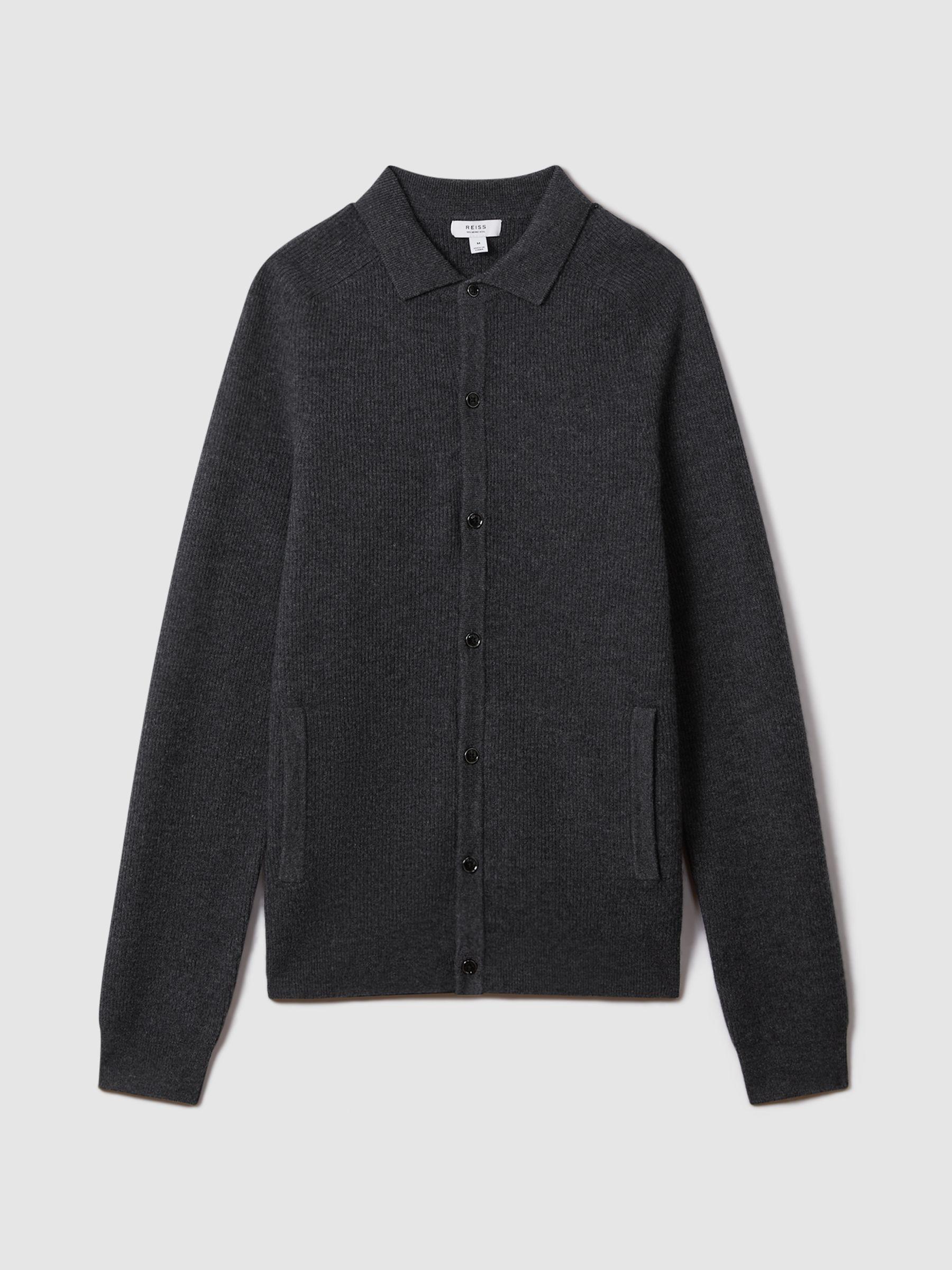 Ribbed Wool Cardigan in Charcoal Product Image
