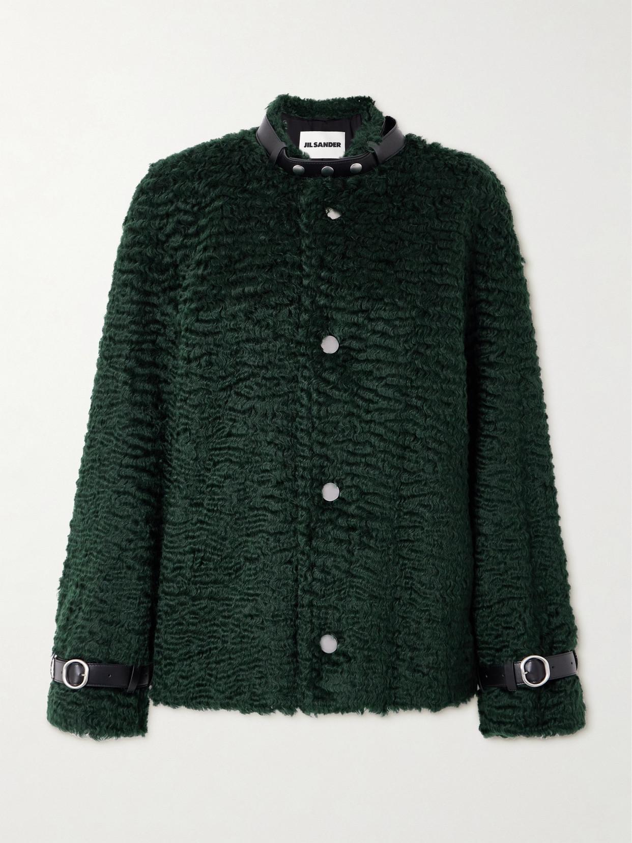 JIL SANDER Leather-trimmed Mohair And Cotton-blend Jacket In Green Product Image