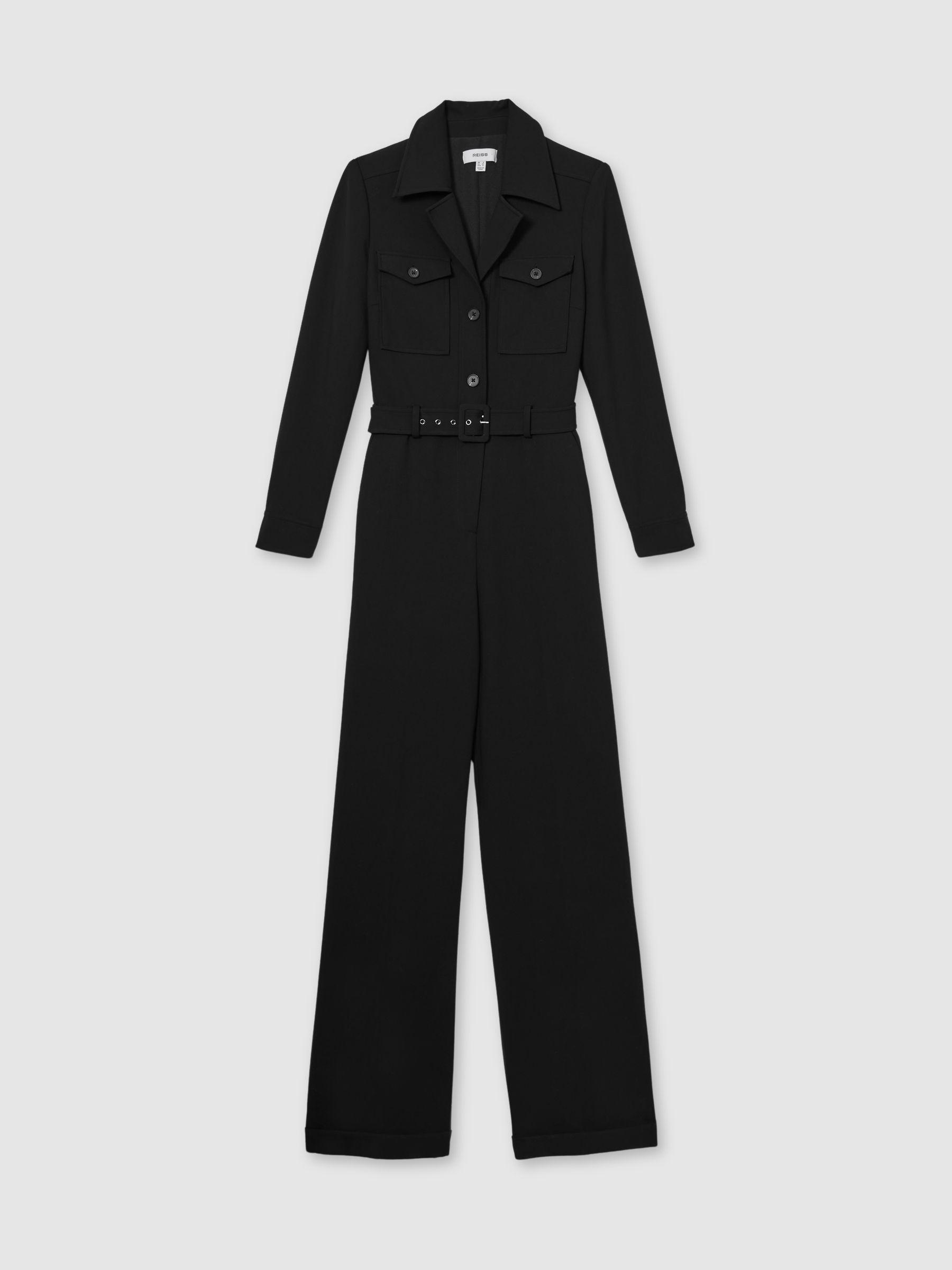 Belted Utility Jumpsuit in Black Product Image