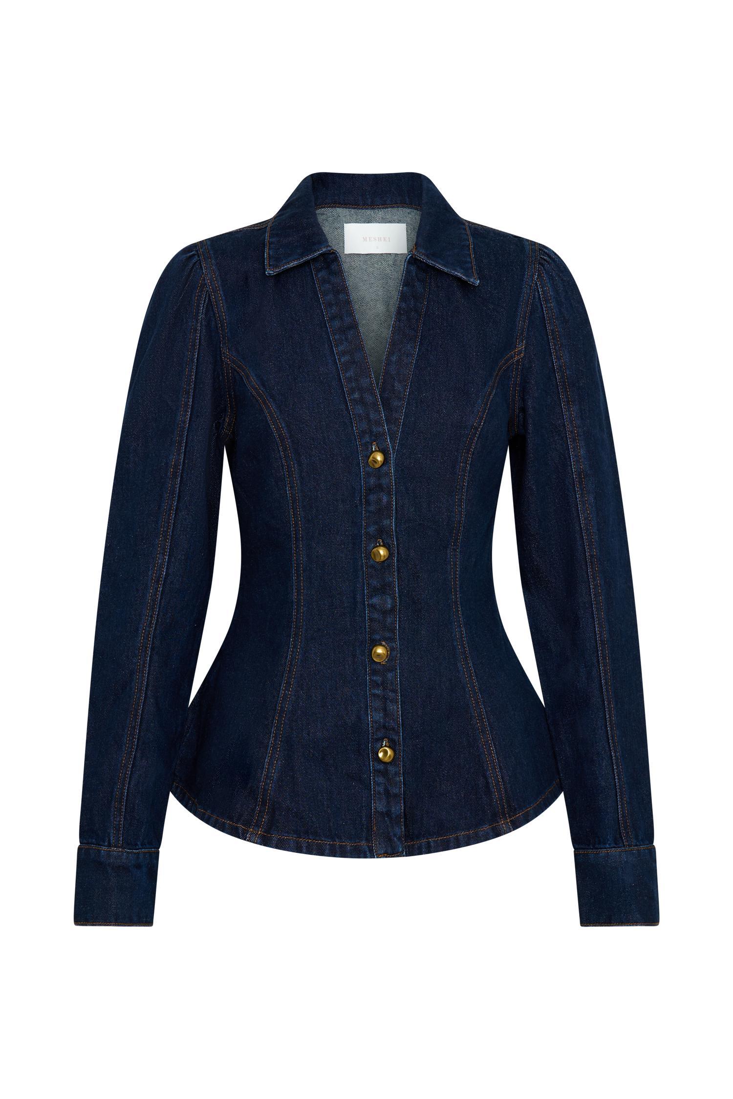 Hilary Long Sleeve Denim Top - Indigo Blue Product Image