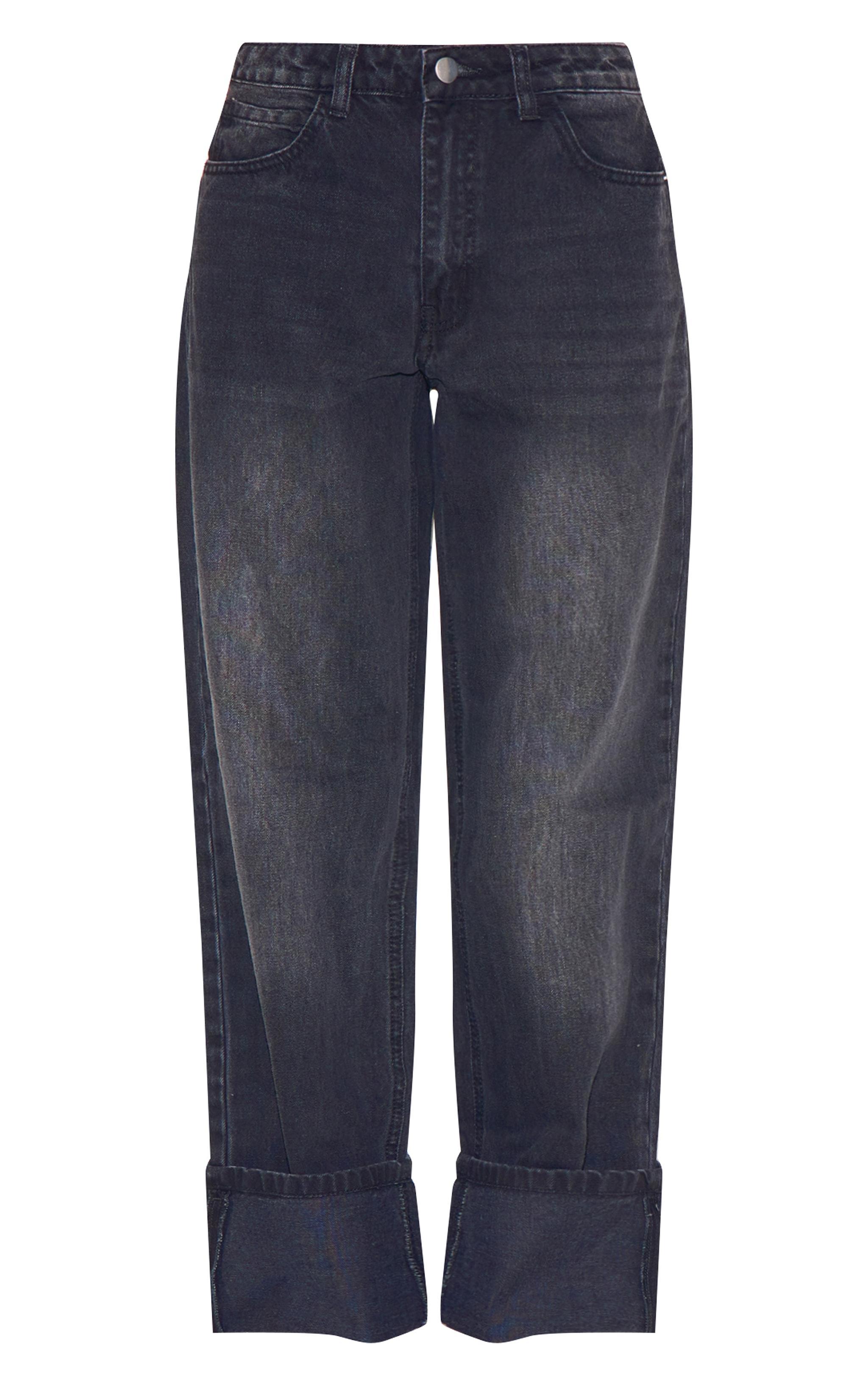 Washed Black Turn Up Hem Jeans Product Image