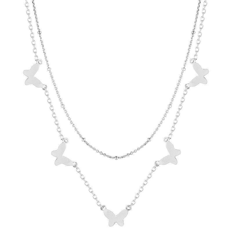 Sunkissed Sterling Cubic Zirconia Double Layered Butterfly Necklace, Womens Silver Tone Product Image