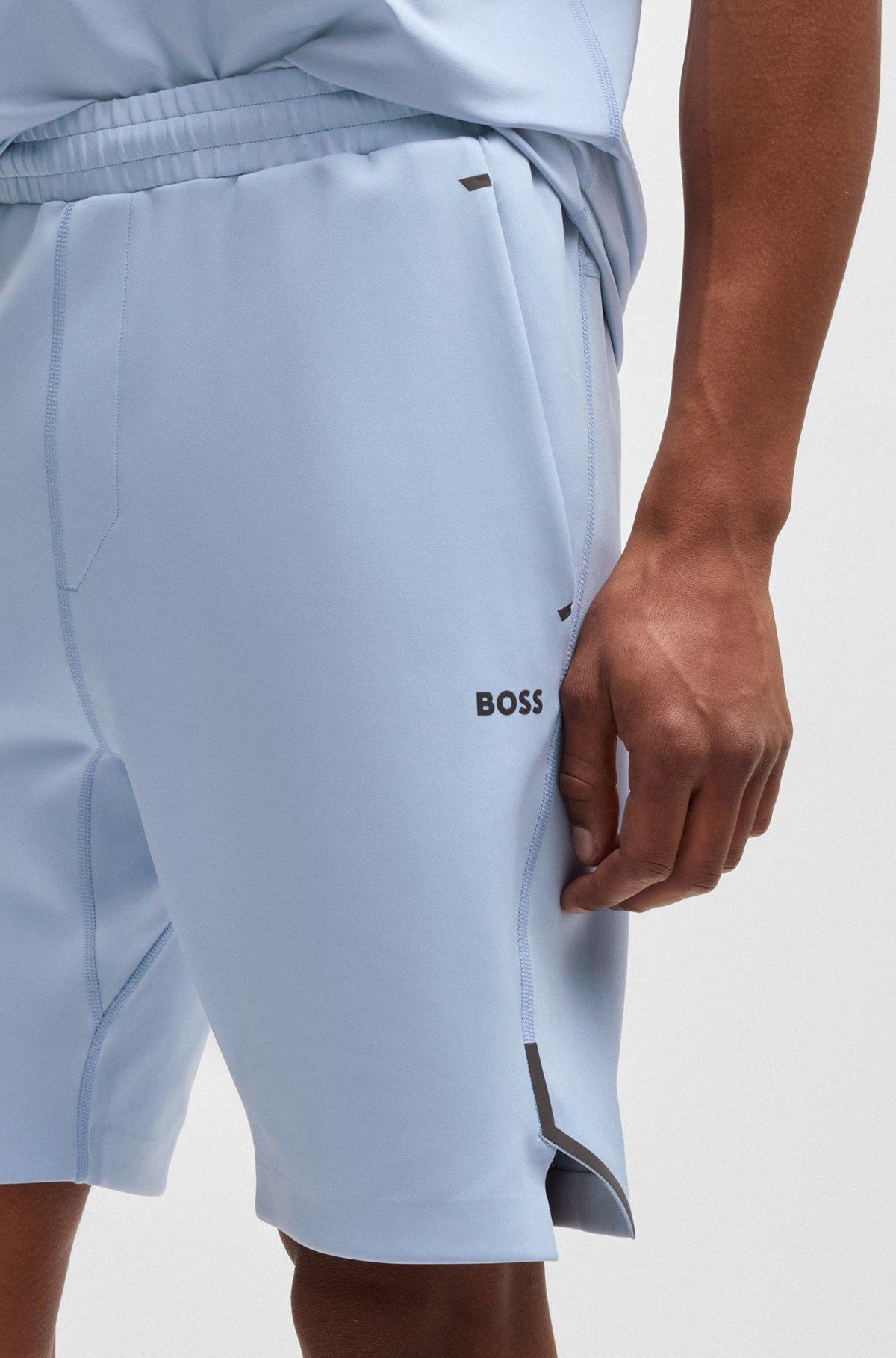 BOSS - Active stretch shorts with decorative reflective details - Light Blue Product Image