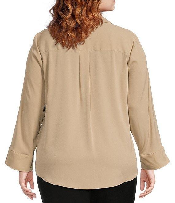 Investments Plus Size Woven 3/4 Sleeve Point Collar Button Front Split Cuff Top Product Image