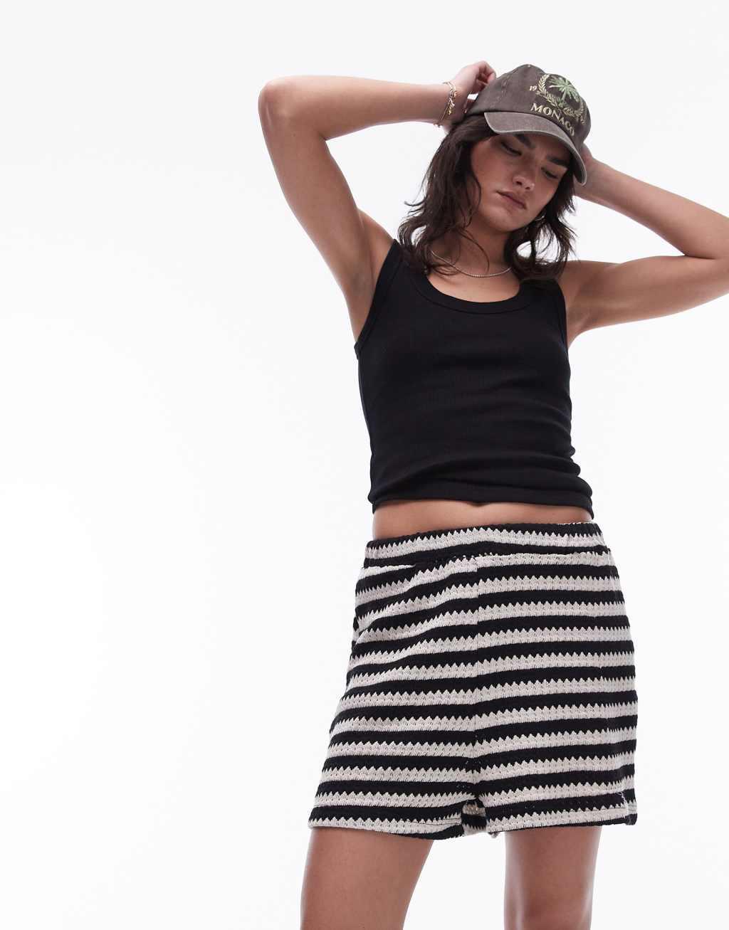 Topshop striped knit beach shorts in black and white Product Image