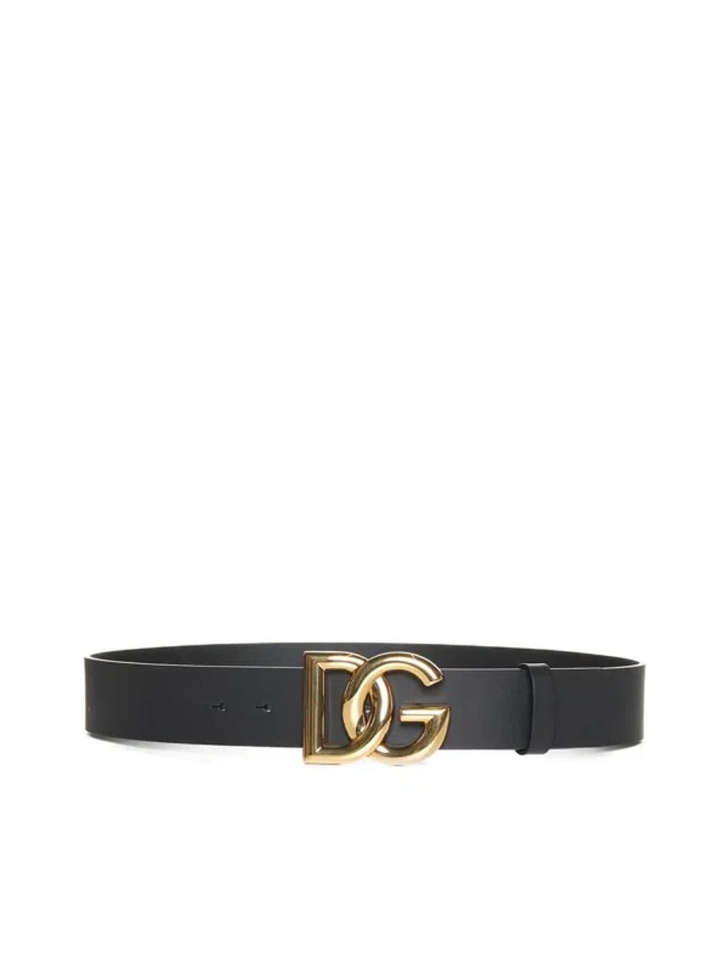 Dolce E Gabbana Mens Black Leather Belt In Nero Oro Product Image