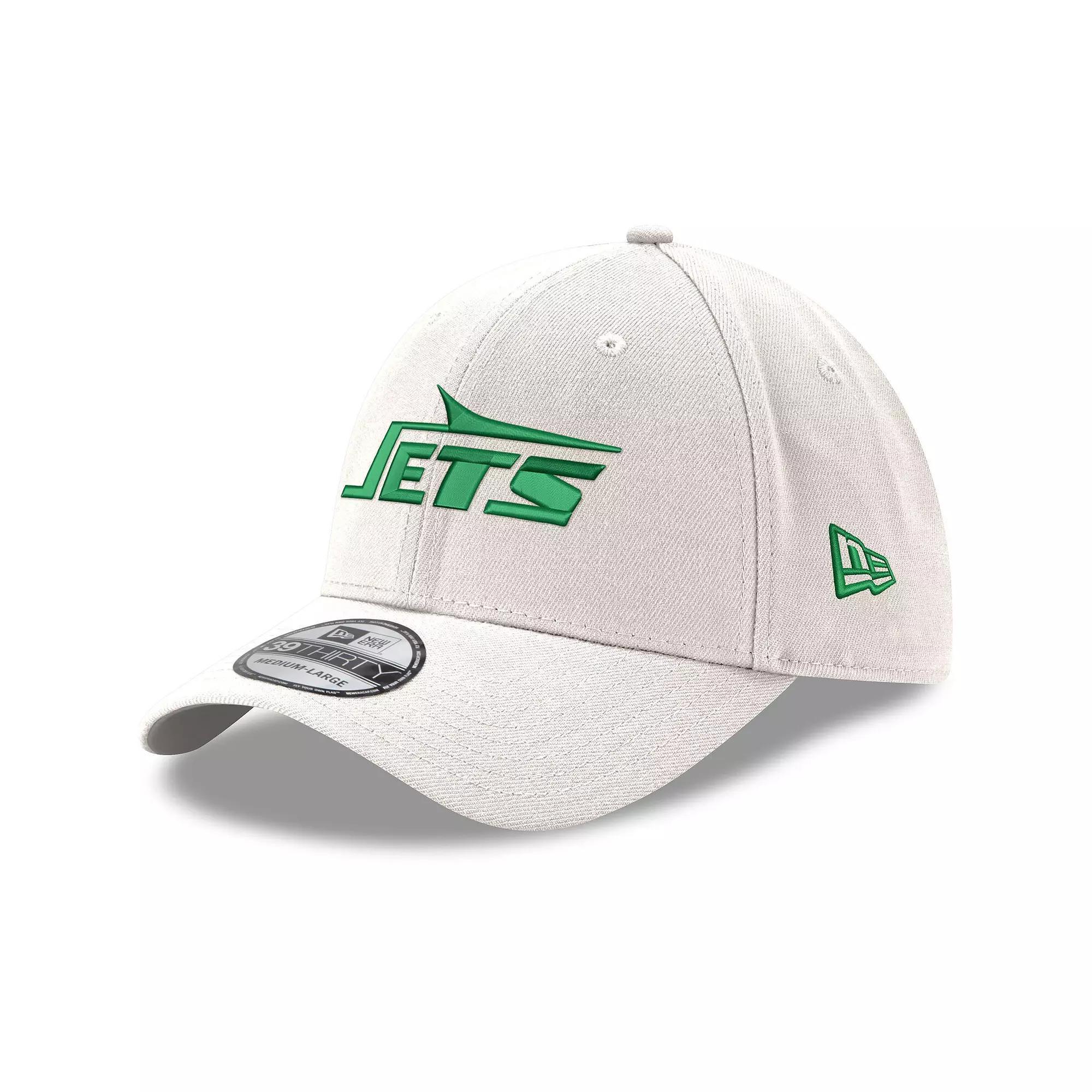 Men's New Era White New York Jets Throwback Wordmark Iced II 39THIRTY Flex Hat, Size: Small/Medium Product Image