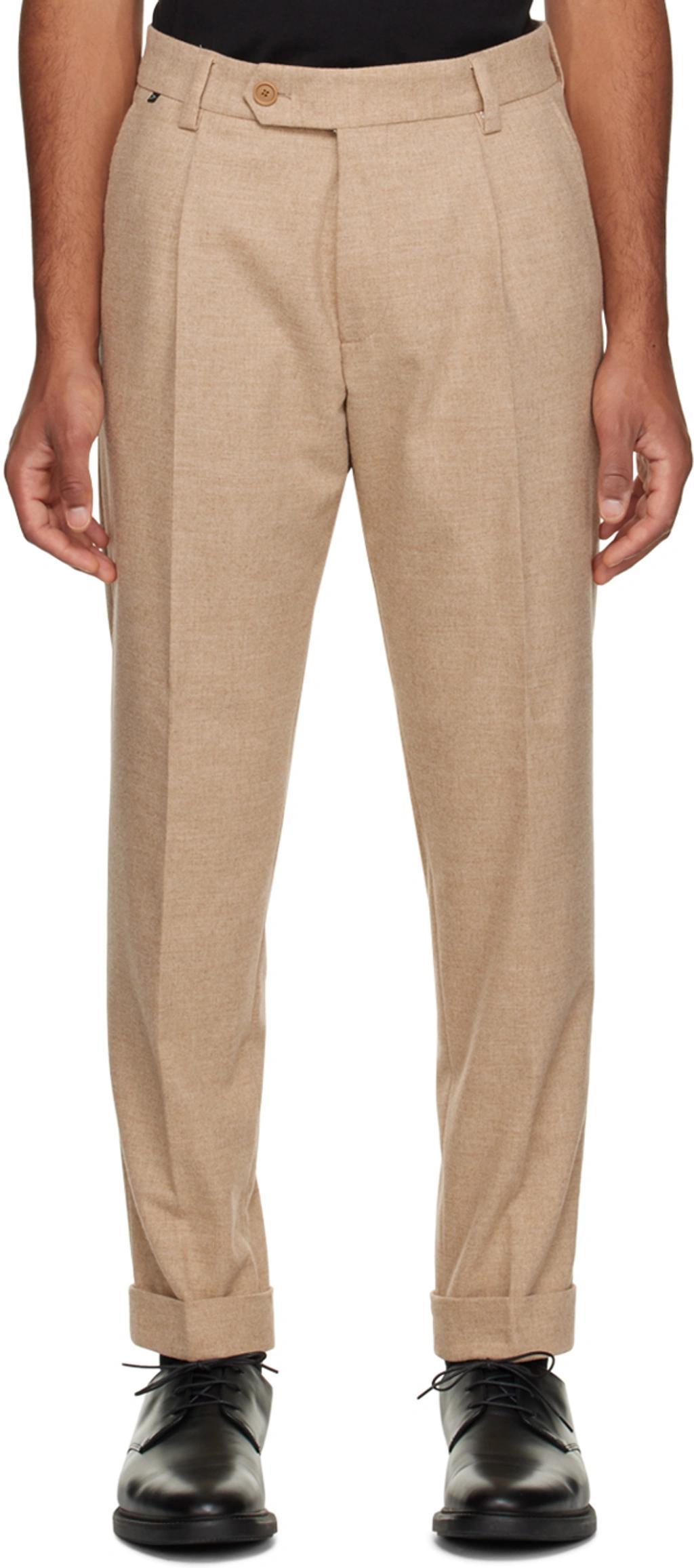 HUGO BOSS Beige Creased Trousers In Open White 131 Product Image