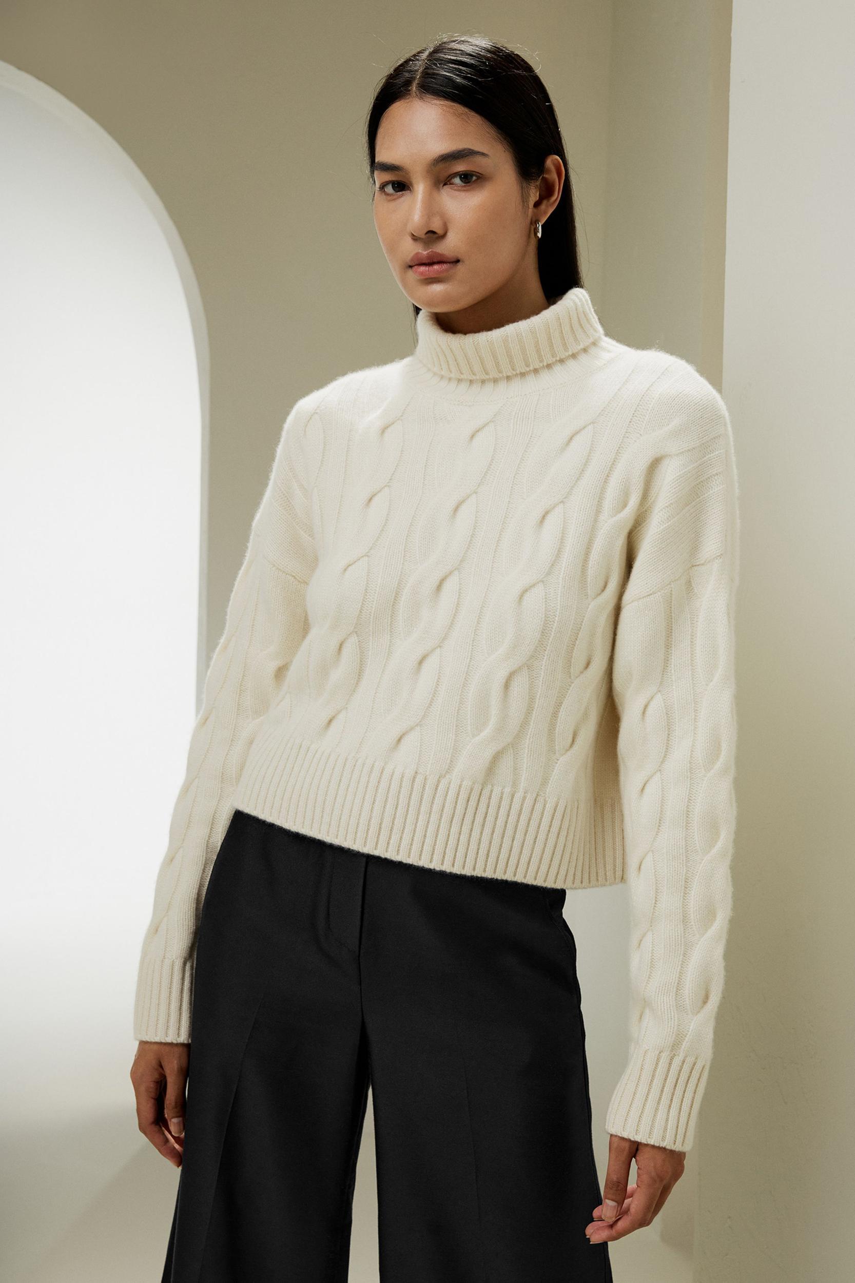 Cable Knit Cashmere Turtleneck Sweater Product Image