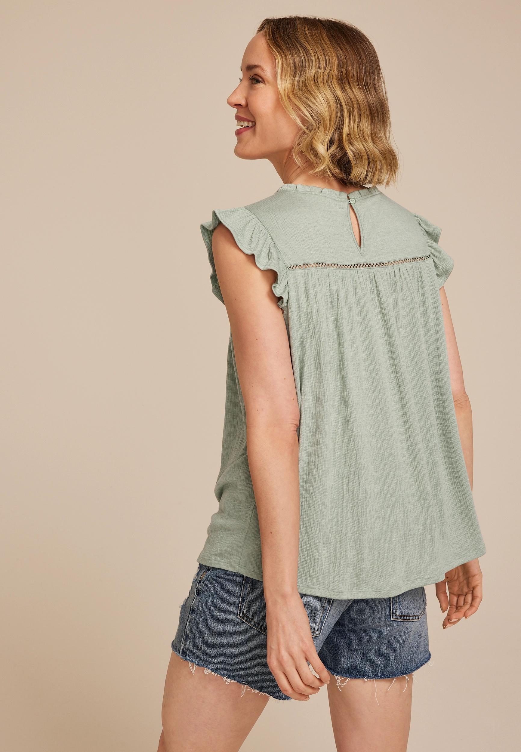 Ruffle Sleeve Lattice Detail Top Product Image