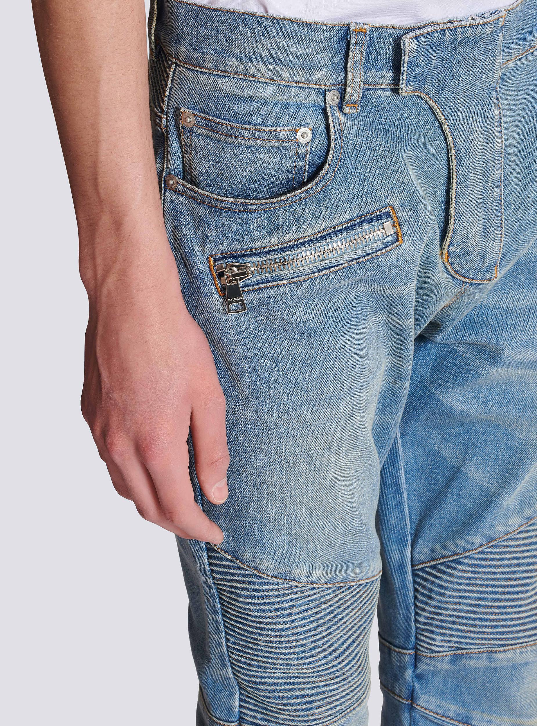 Slim-fit biker trousers in denim Product Image