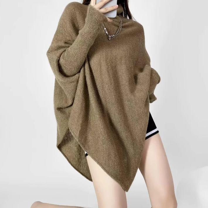 Turtleneck Asymmetrical Plain Sweater Product Image