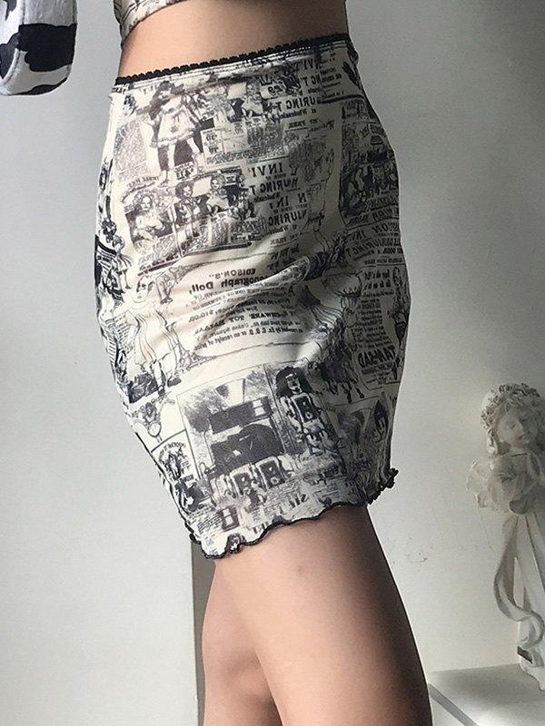 Newspaper Print Wrap Mini Skirt Product Image
