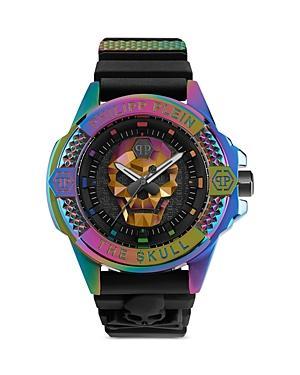 Philipp Plein Mens The Skull Rainbow Quartz Analog Black Silicone Strap Watch Product Image