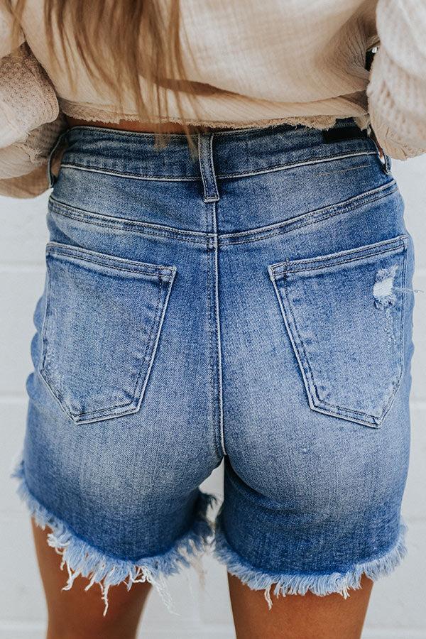 Risen The Mel High Waist Distressed Shorts In Medium Wash Product Image