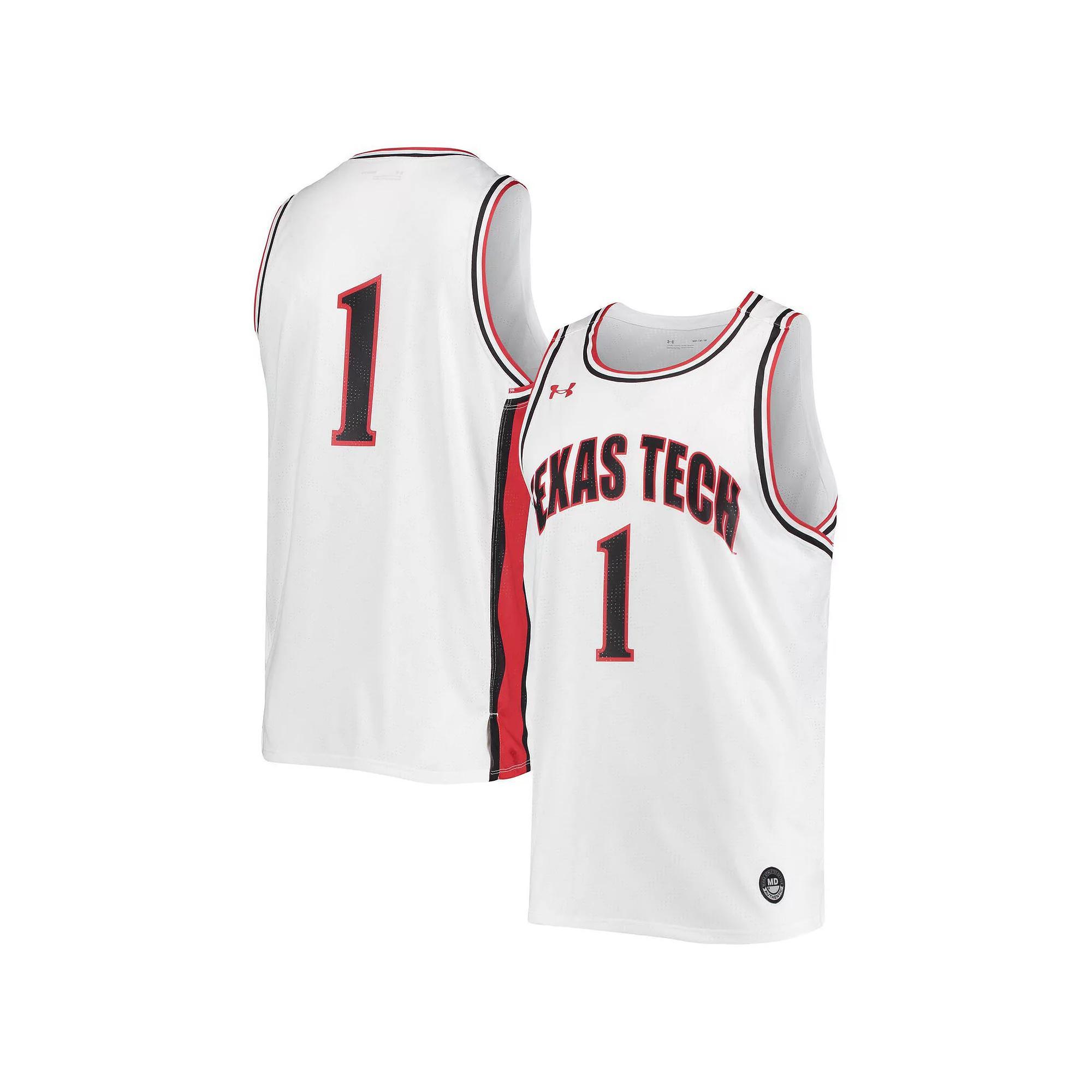 Men's Under Armour #1 White Texas Tech Red Raiders Replica Basketball Jersey, Size: Medium Product Image
