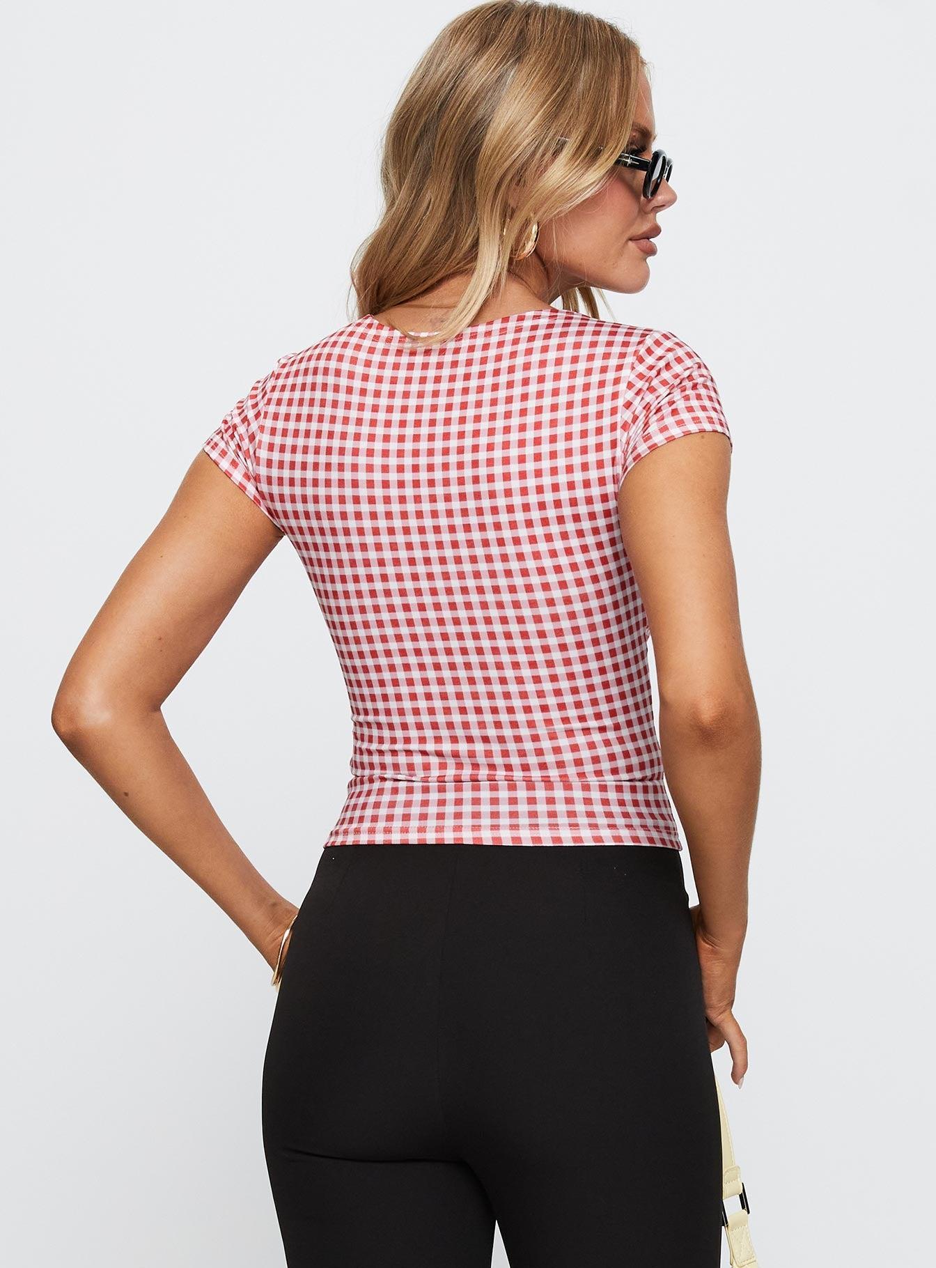 Marcello Graphic Top Red Check Product Image