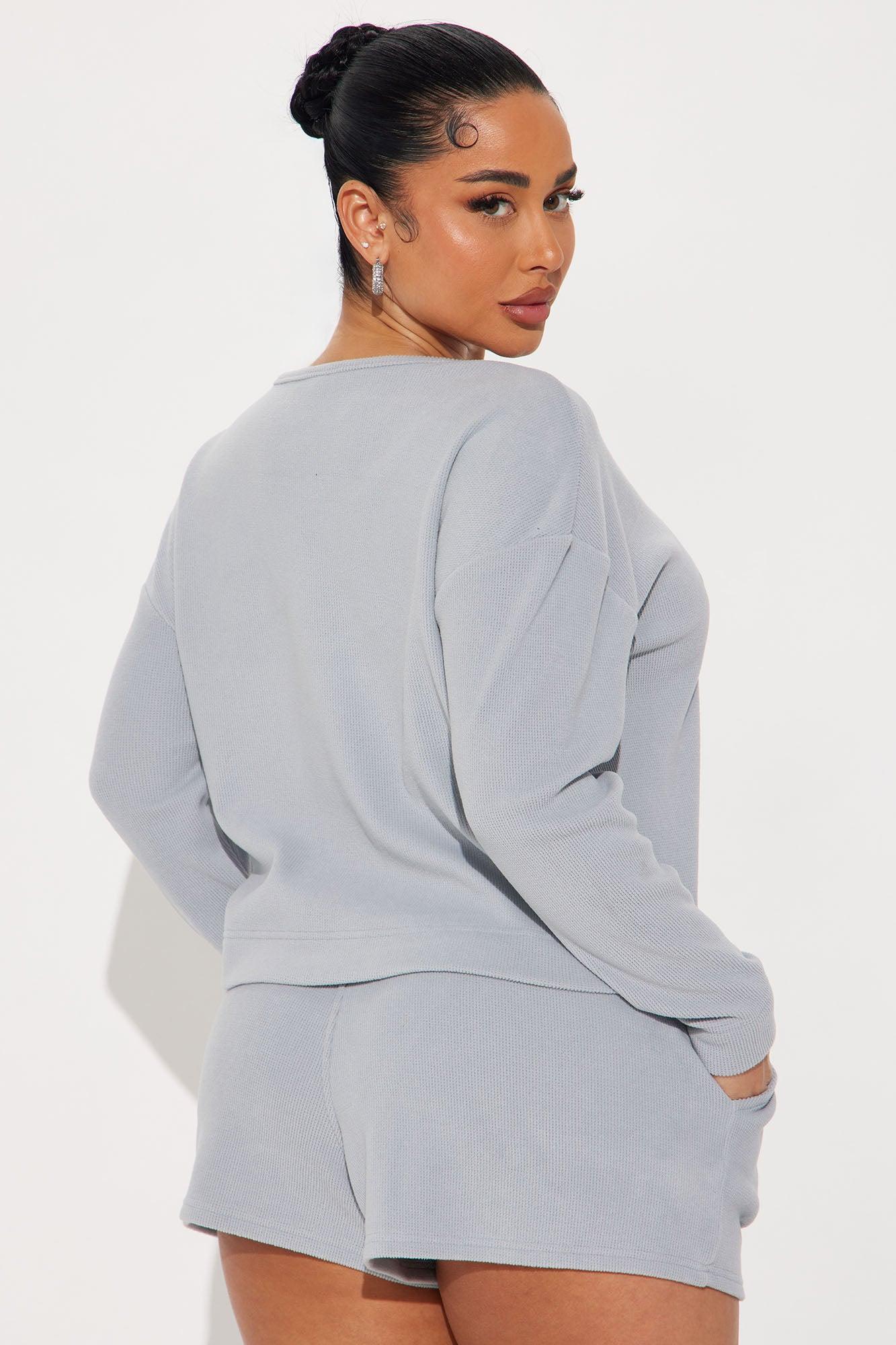 Chill Nights Waffle PJ Short Set - Heather Grey Product Image