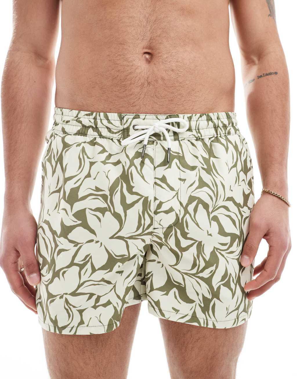 Aray floral abstract print swim shorts in green Product Image