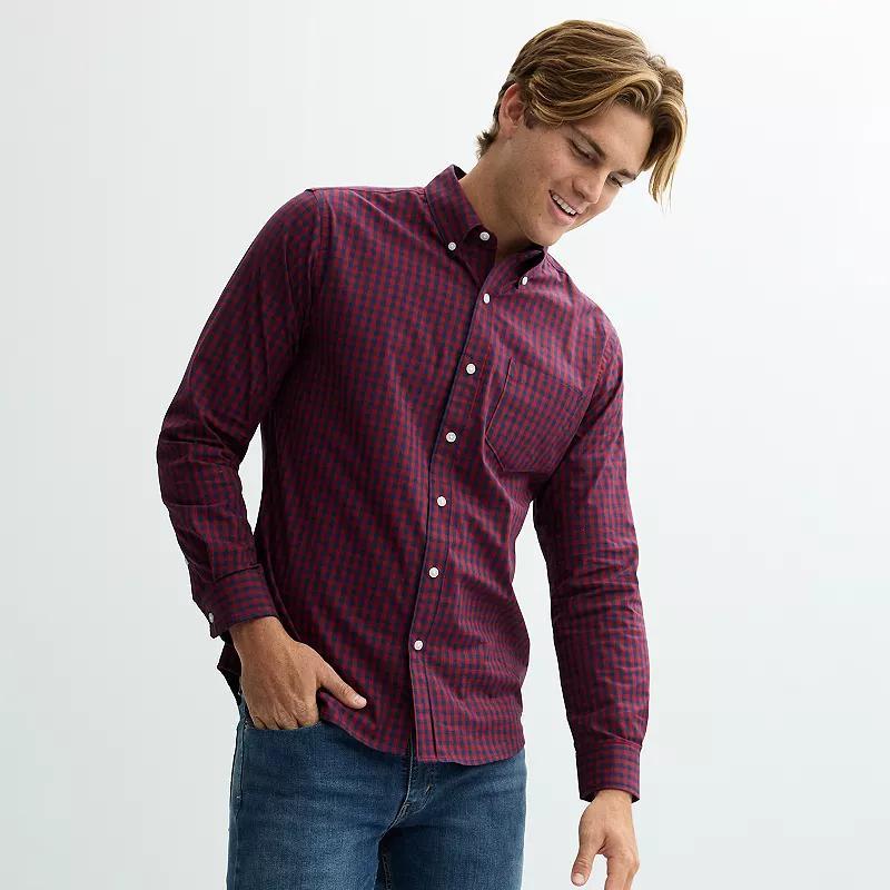 Men's Sonoma Goods For Life® Long Sleeve Perfect Length Button-Down Shirt, Size: XL, Blue Gingham Product Image