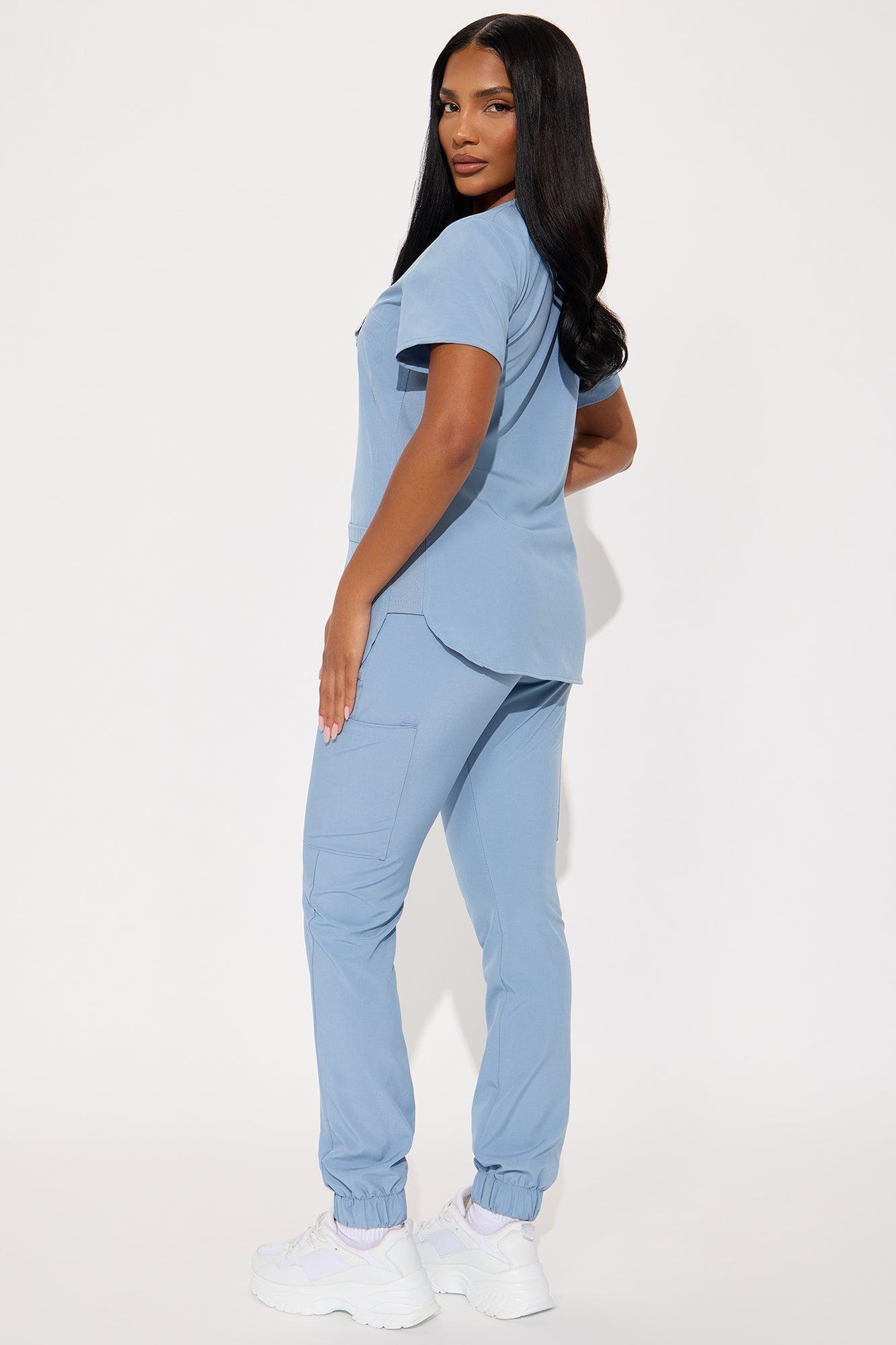 Feeling Better Stretch Scrub Uniform Jogger Set - Slate Blue Female Product Image