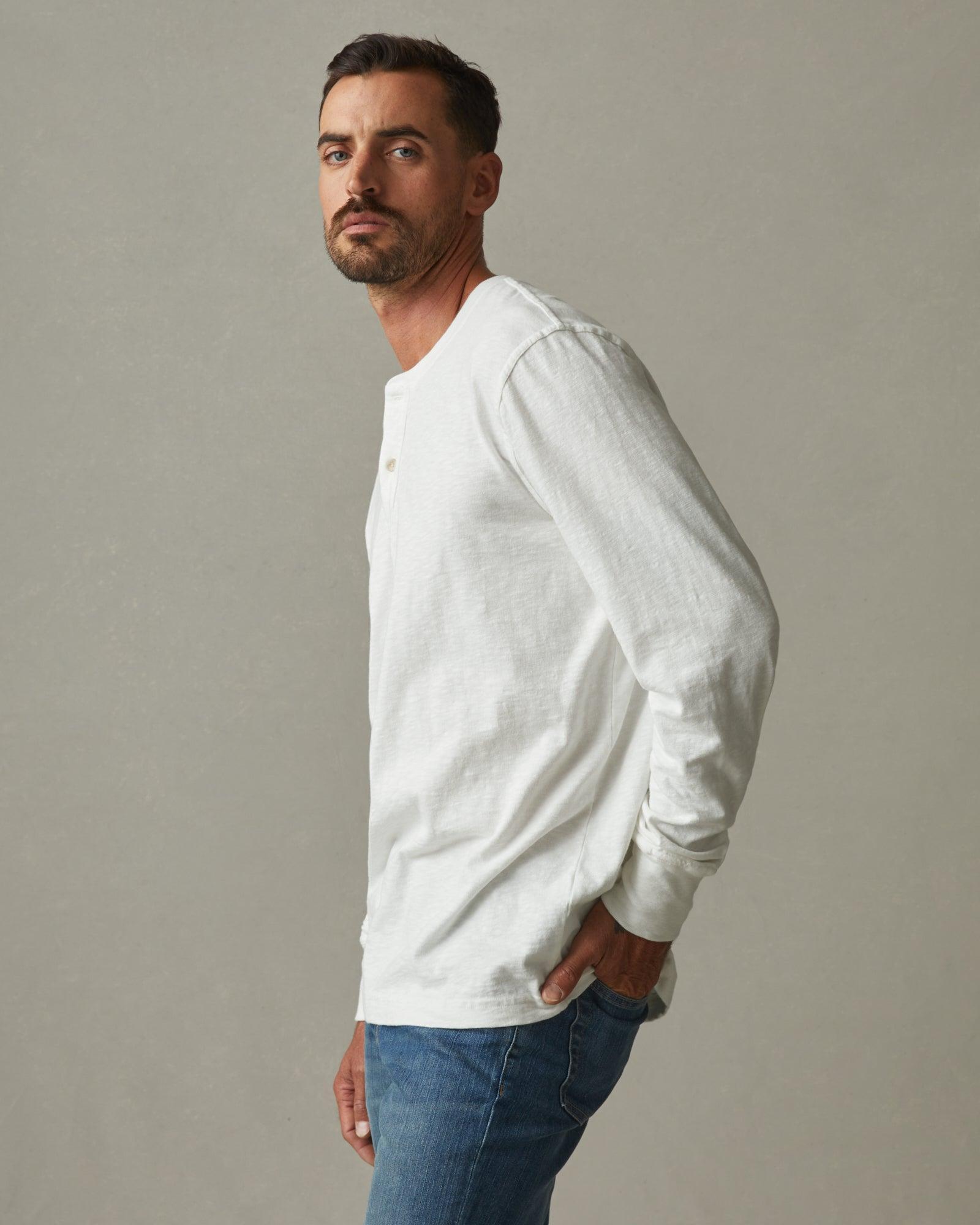 Premium Slub Henley Tee Long Sleeve - Bone Male Product Image