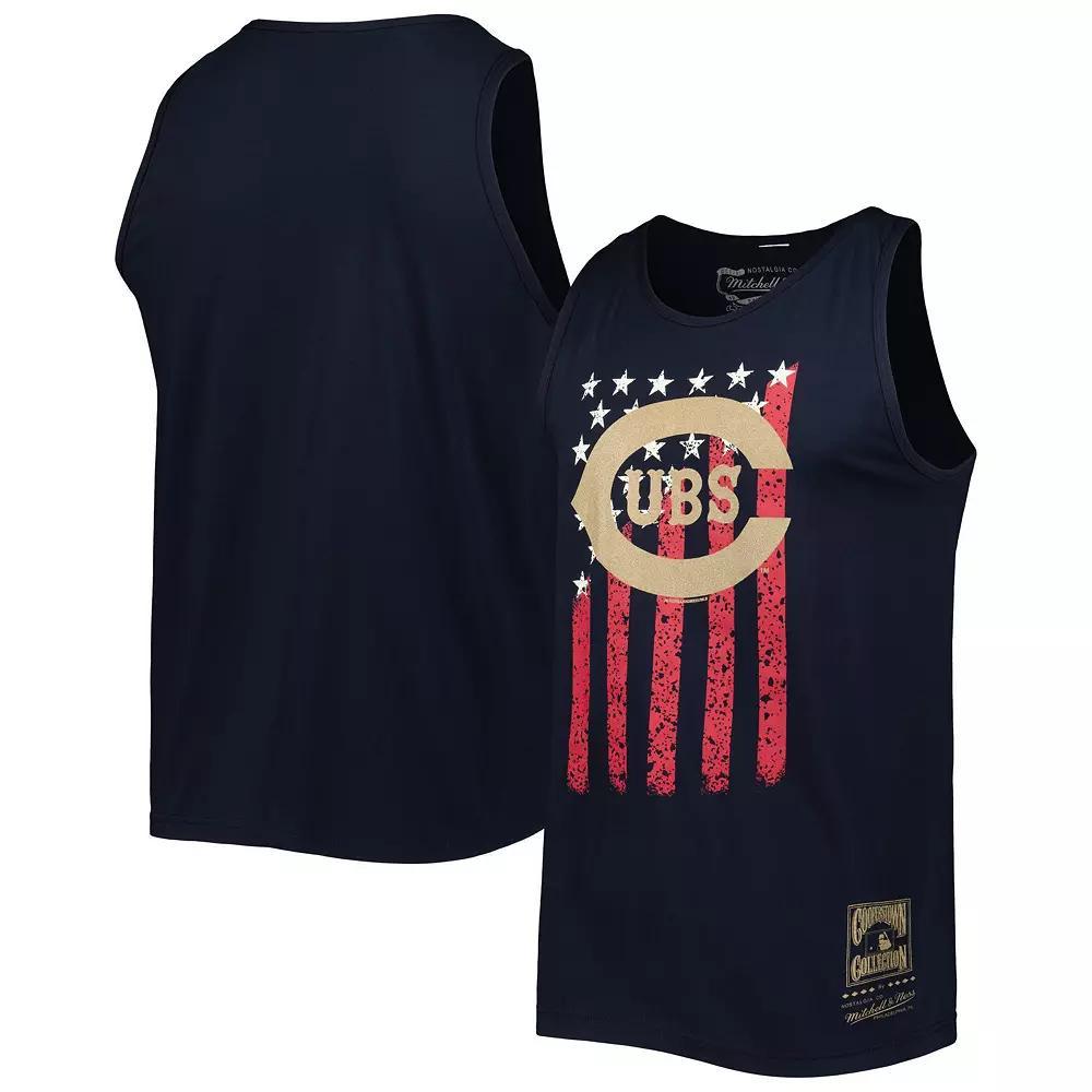 Men's Mitchell & Ness Navy Chicago Cubs Cooperstown Collection Stars and Stripes Tank Top, Size: Medium, Blue Product Image
