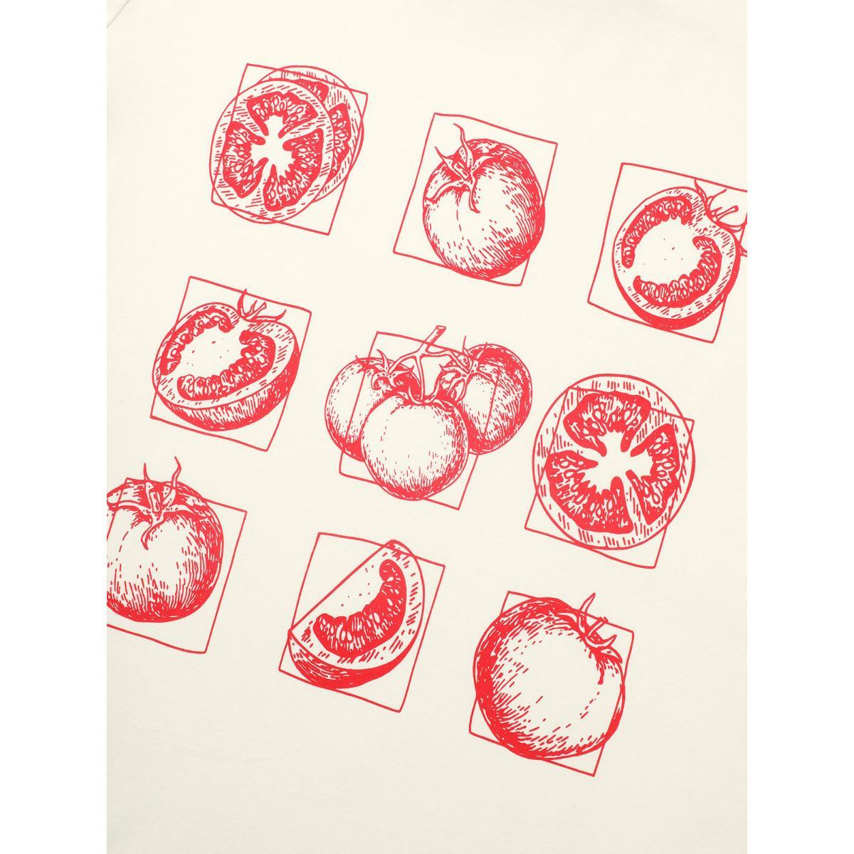 Plus Size Art & Design Tomato Print Round Neck T-shirt WhiteSmoke Women Casual Contrast Art&design Round Neck Everyday T-shirts BloomChic 12/L Product Image