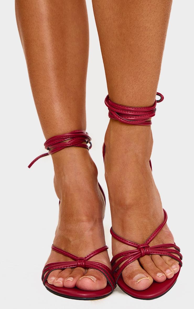 Burgundy PU Round Toe Knot Strap Heel Sandals Product Image