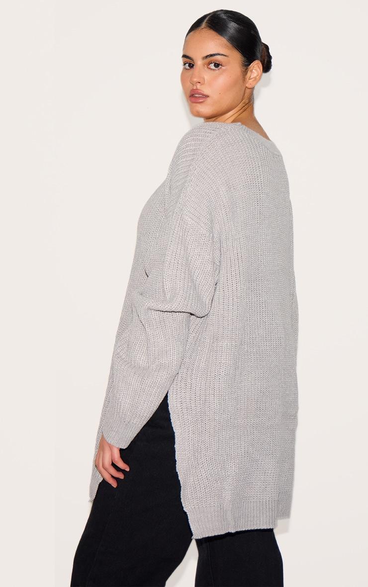 Plus Grey Round Neck Side Split Sweater Product Image