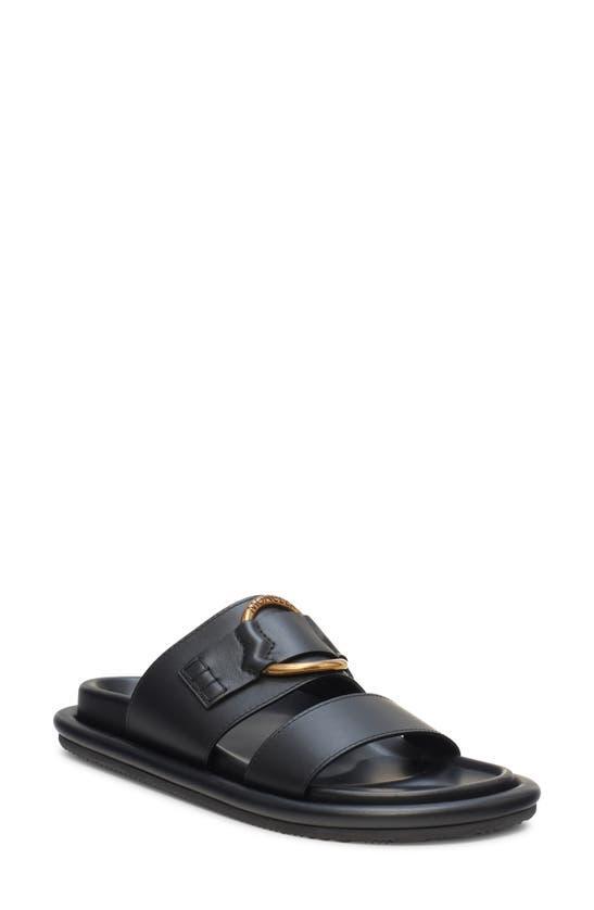 MONCLER Bell Calfskin Logo Slide Sandals In Black Product Image