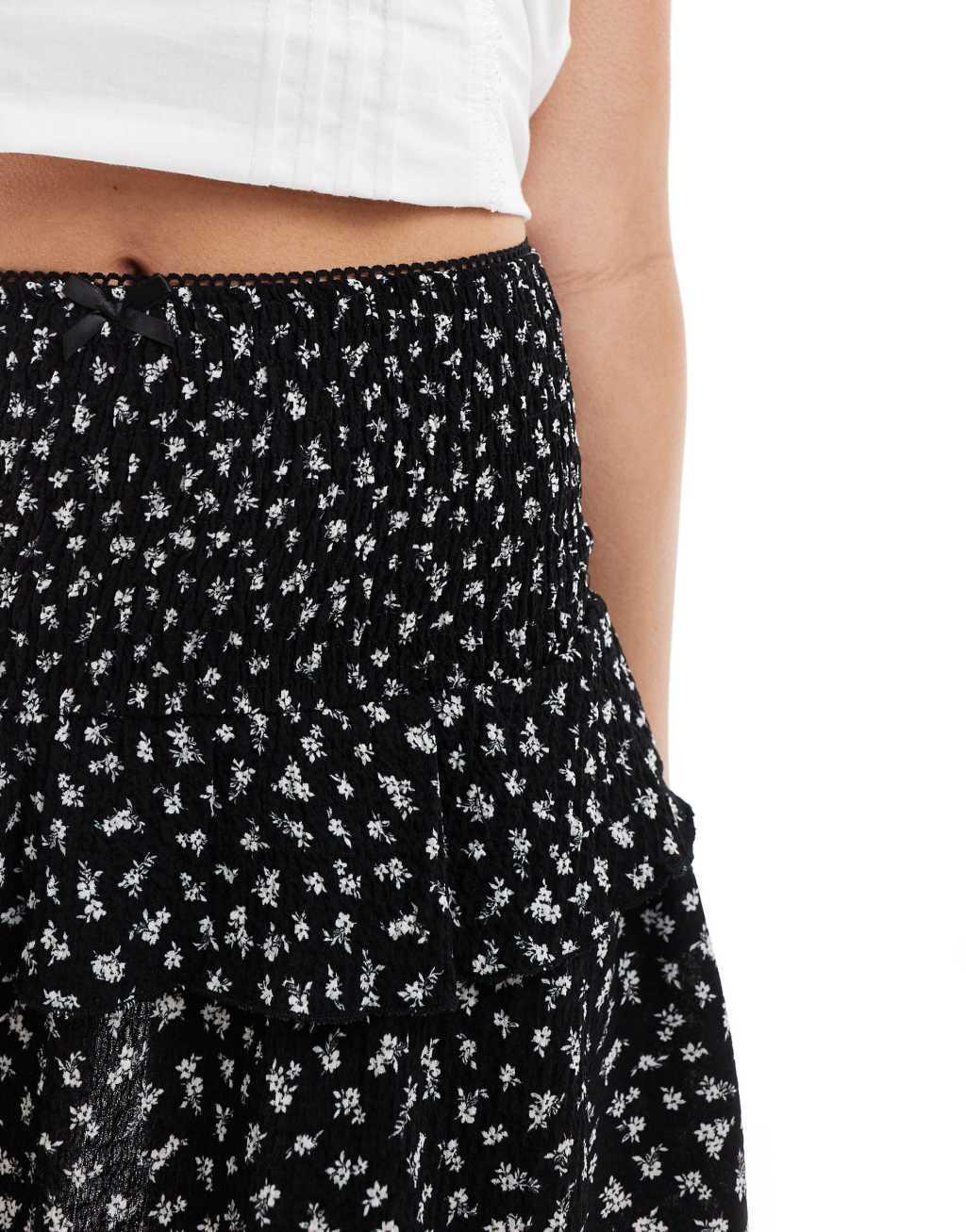 Bershka rara skirt in black & white floral Product Image