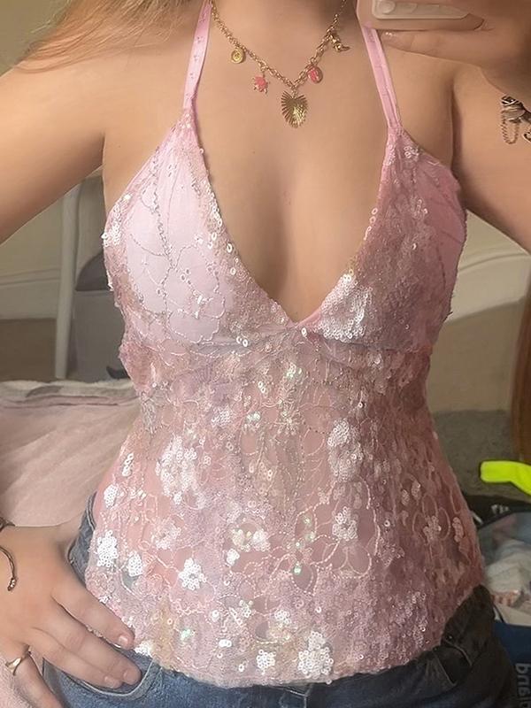 Reflective Sequin Mesh Cami Top Product Image