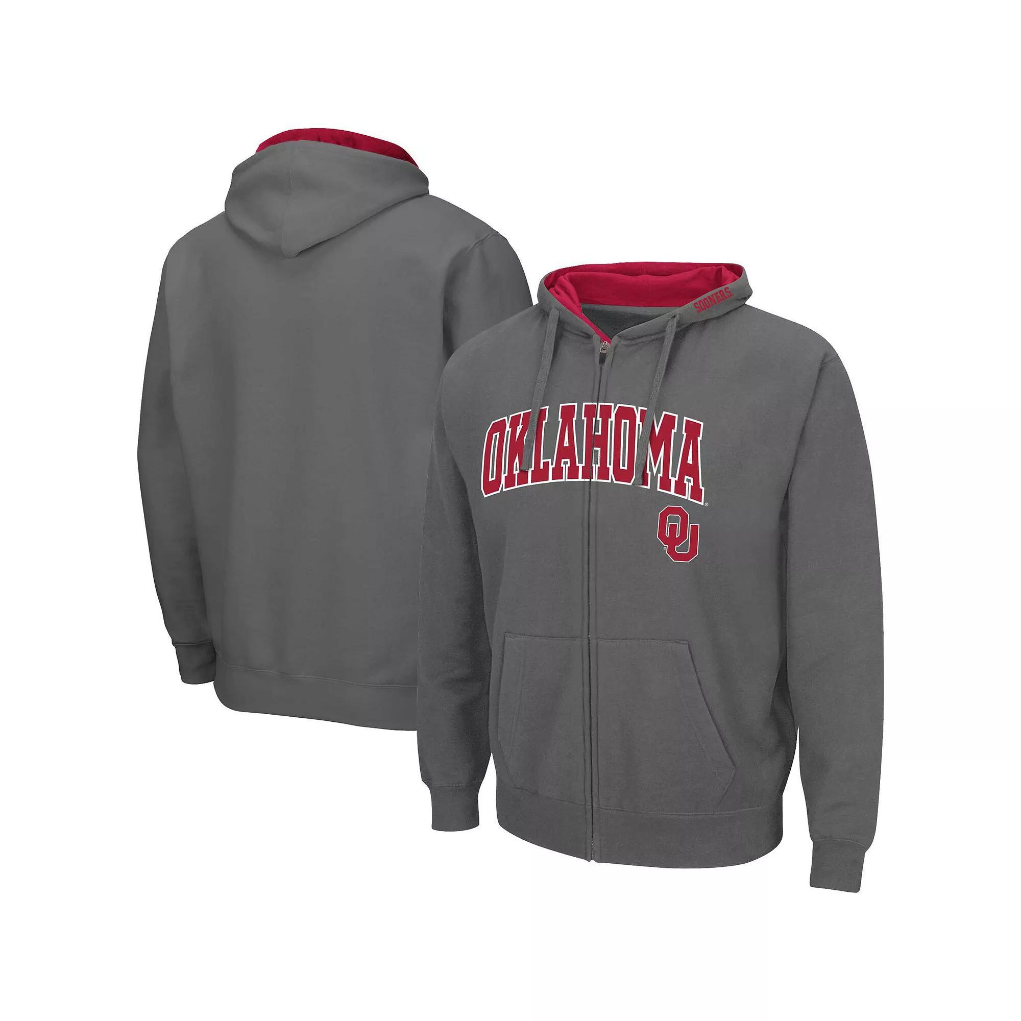 Men's Colosseum Charcoal Oklahoma Sooners Arch & Team Logo 3.0 Full-Zip Hoodie,  Product Image