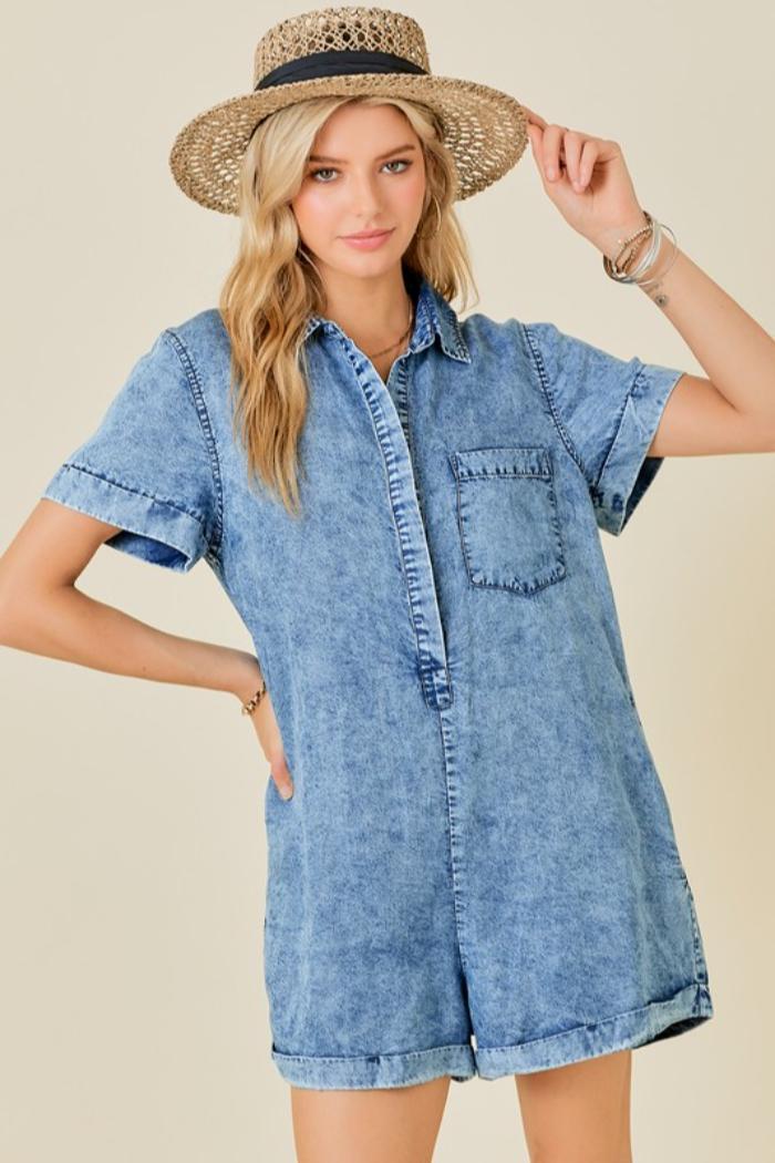 Washed Denim Romper Product Image