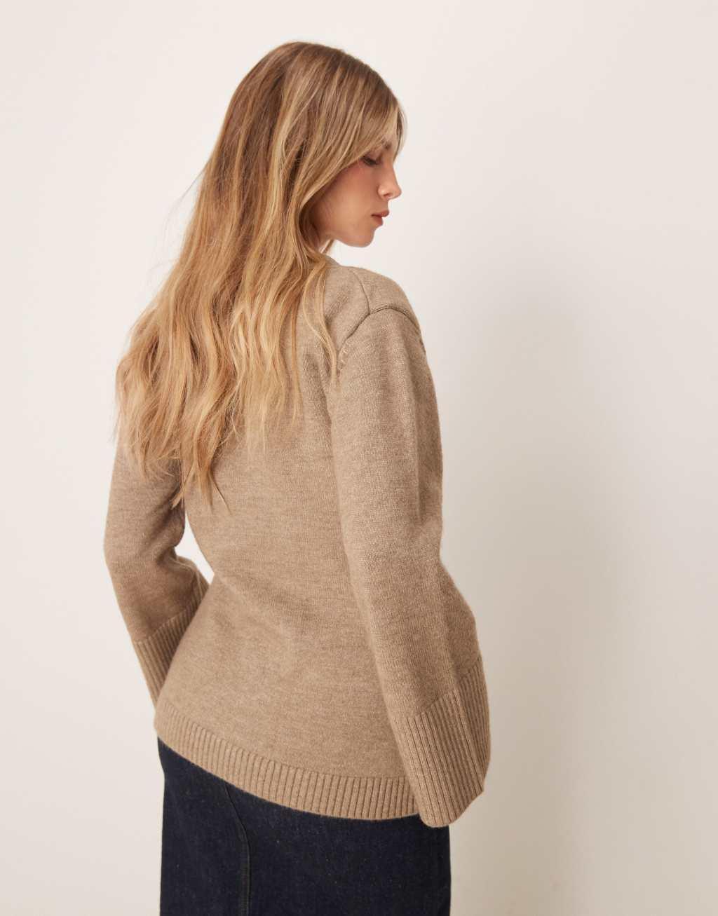 Pretty Lavish chunky cuff knit cardigan in taupe Product Image