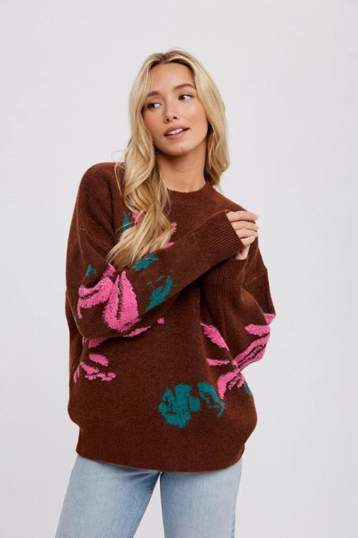 Textured Floral Motif Pullover Product Image