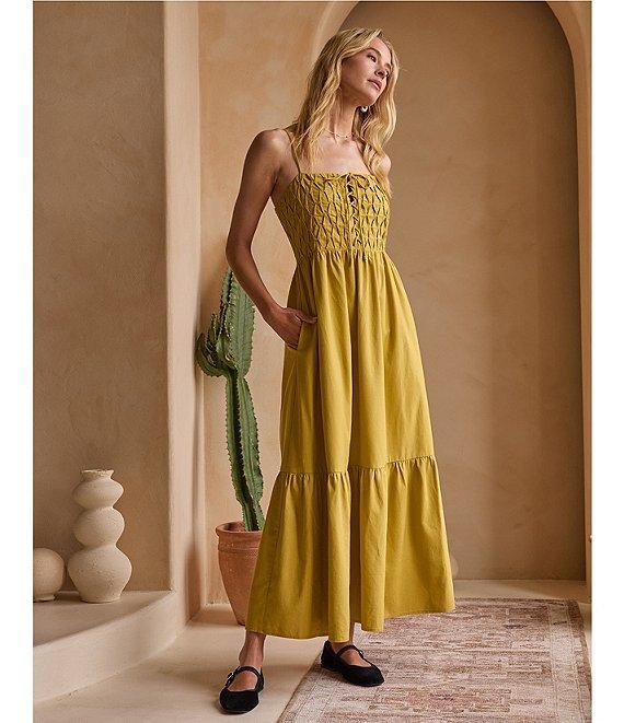 Skies Are Blue Square Neck Smocked Bodice Midi Dress Product Image