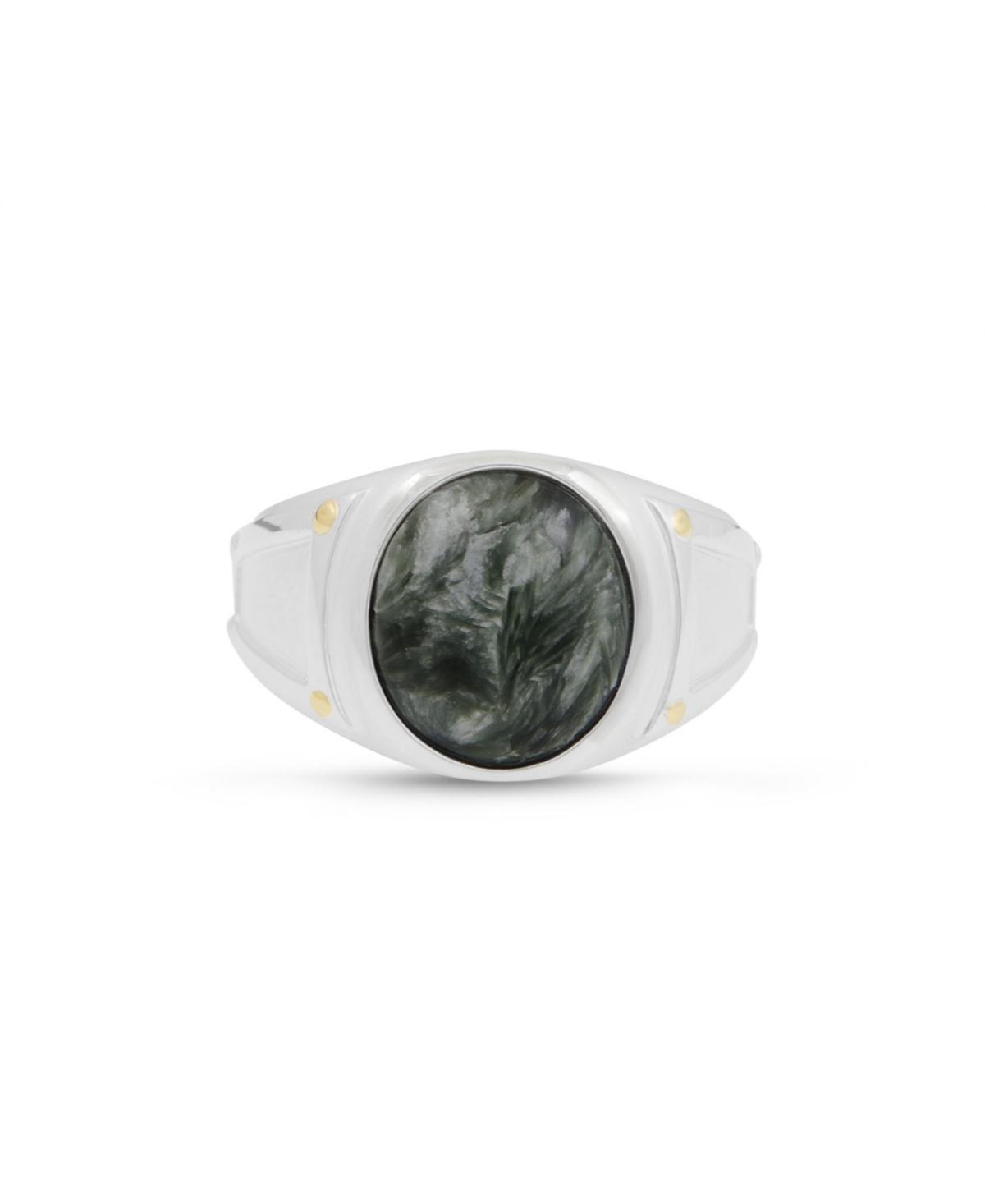 LuvMyJewelry Seraphinite Gemstone Iconic Sterling Silver Men Signet Ring Product Image