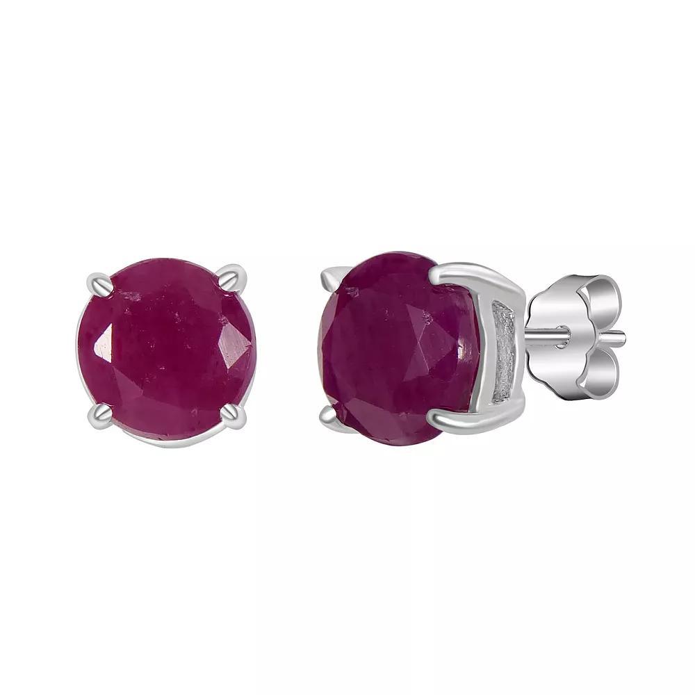 Celebration Gems 10k White Gold Round Lab-Created Gemstone Cluster Stud Earrings, Women's, Created Red Product Image