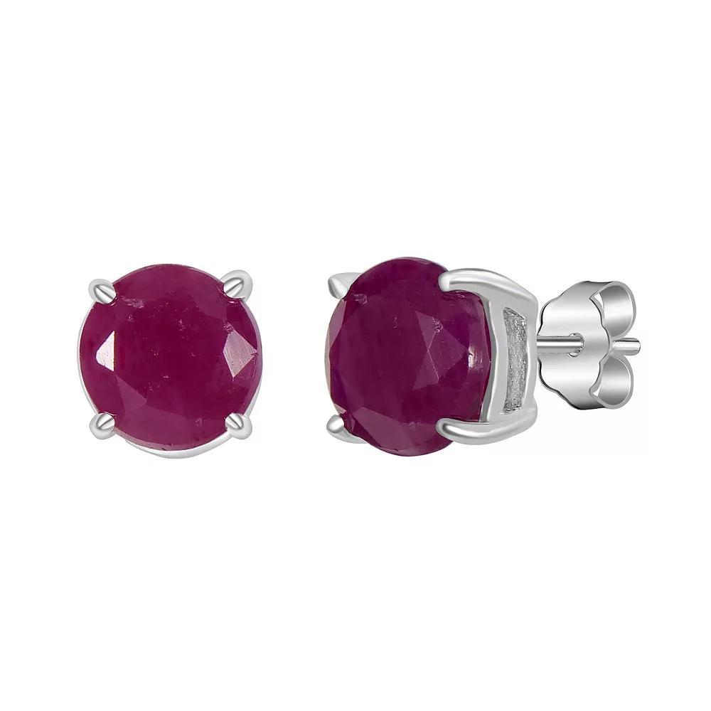 Celebration Gems 10k White Gold Round Lab-Created Gemstone Cluster Stud Earrings, Women's, Created Red Product Image